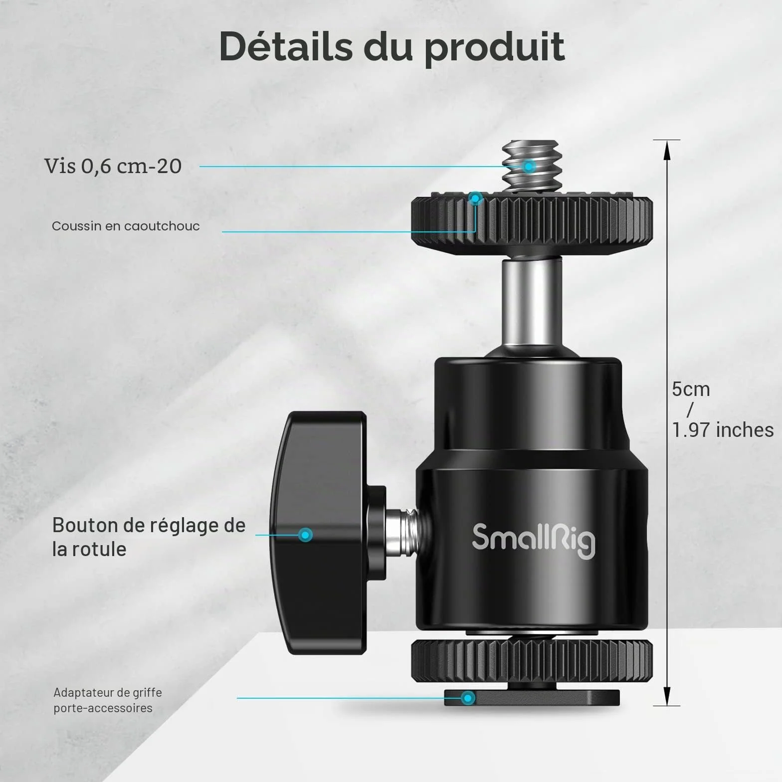 SMALLRIG Hot Shoe Mount Adaptateur Ball Head Mount Rotule Mini Moniteur Support avec Cold Shoe 761