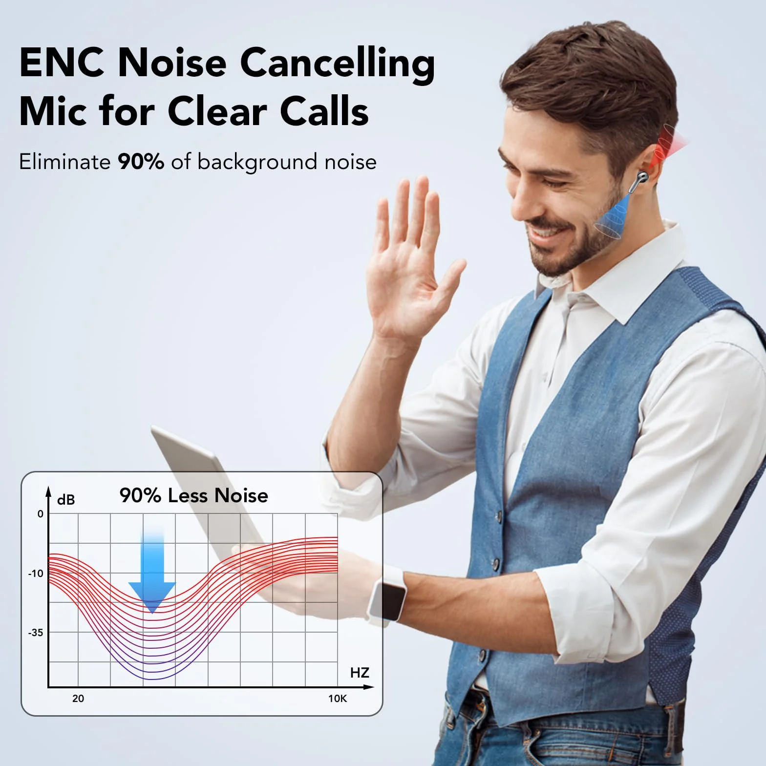 IKT Ecouteurs Bluetooth sans Fil, Écouteurs Bluetooth 5.3, 50 Heures Contrôle Tactile, 4 ENC Appel Réduction Antibruit Mic, Basses Profondes, Ajustement Confortable, IPX7 Étanche Casque（Noir）