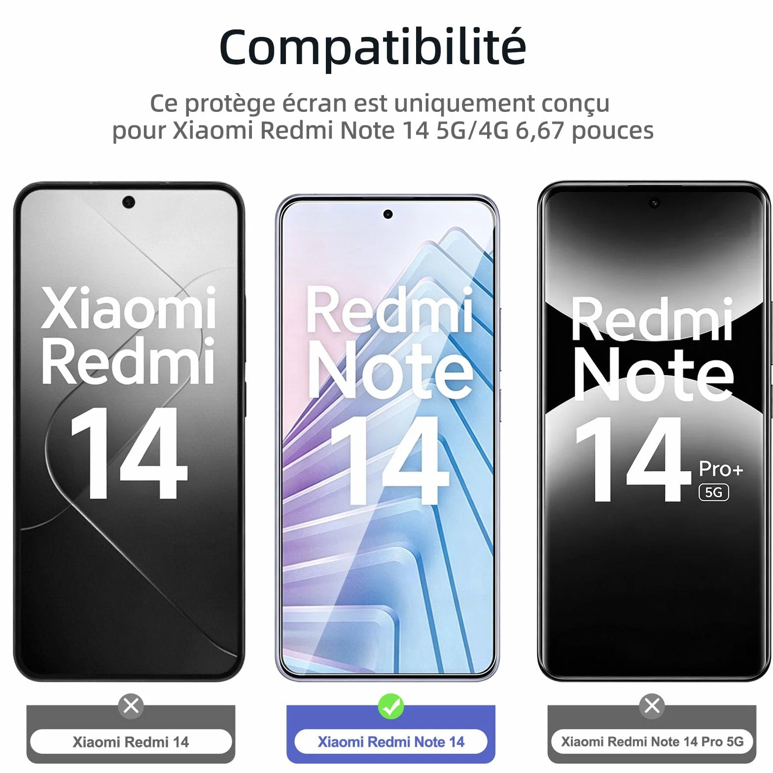NEW'C Lot de 3, Verre Trempé pour Xiaomi Redmi Note 14 5G/4G, (non compatible avec Xiaomi Redmi Note 14 Pro 5G) Protection écran efficace contre les Rayures - sans Bulles - Ultra Résistant