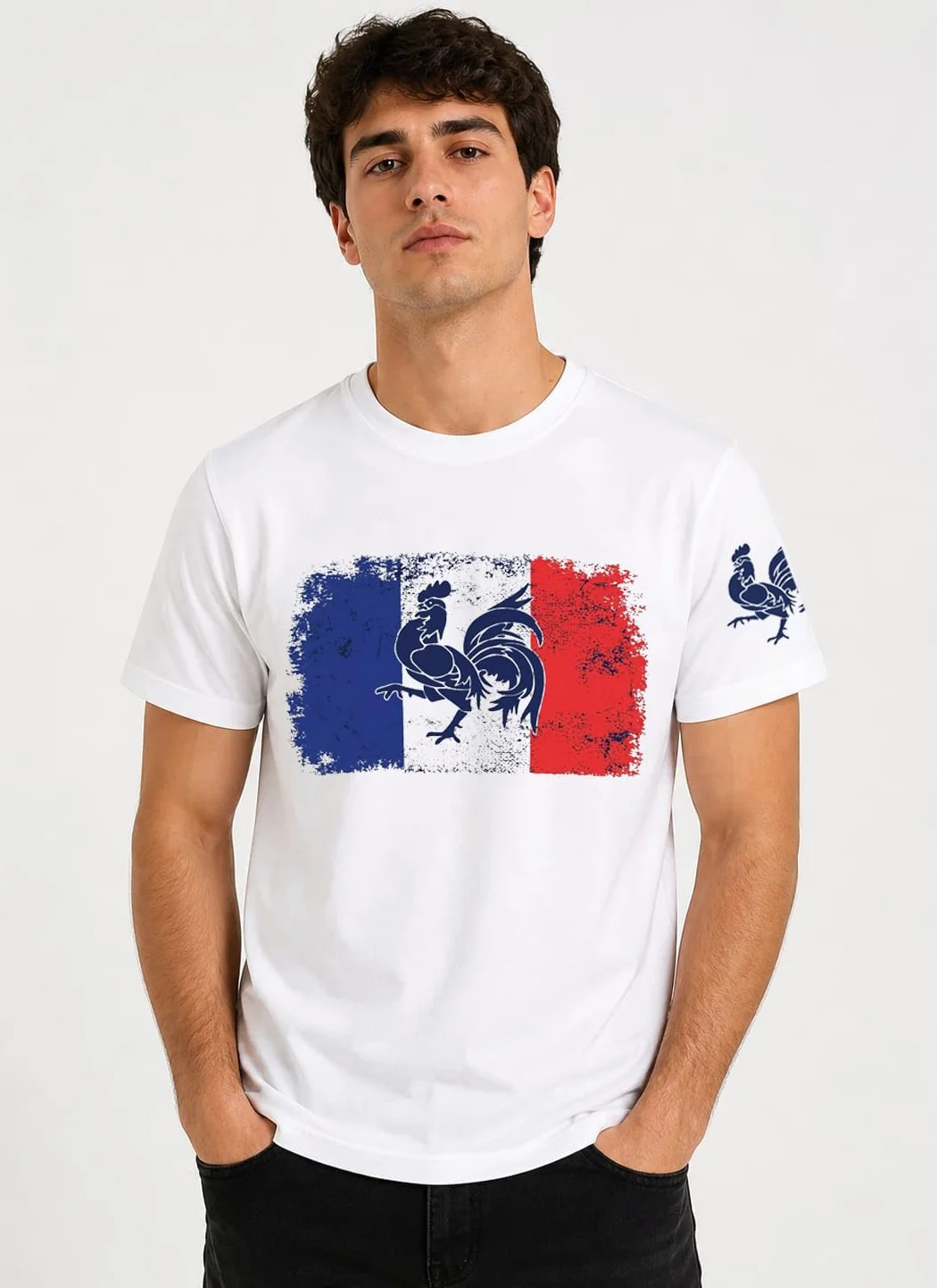 T-Shirt Homme Drapeau Français Coq Gaulois Vintage France Football Coupe du Monde 2026