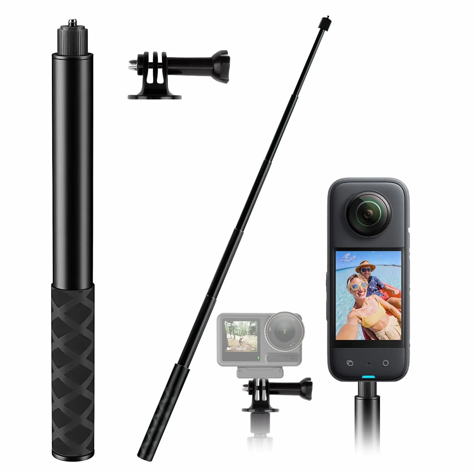 120CM Perche à Selfie Invisible pour Insta X3 X4 RS, Support de Selfie Invisible en Aluminium, Tige Télescopique pour Caméras d'action et Microphone