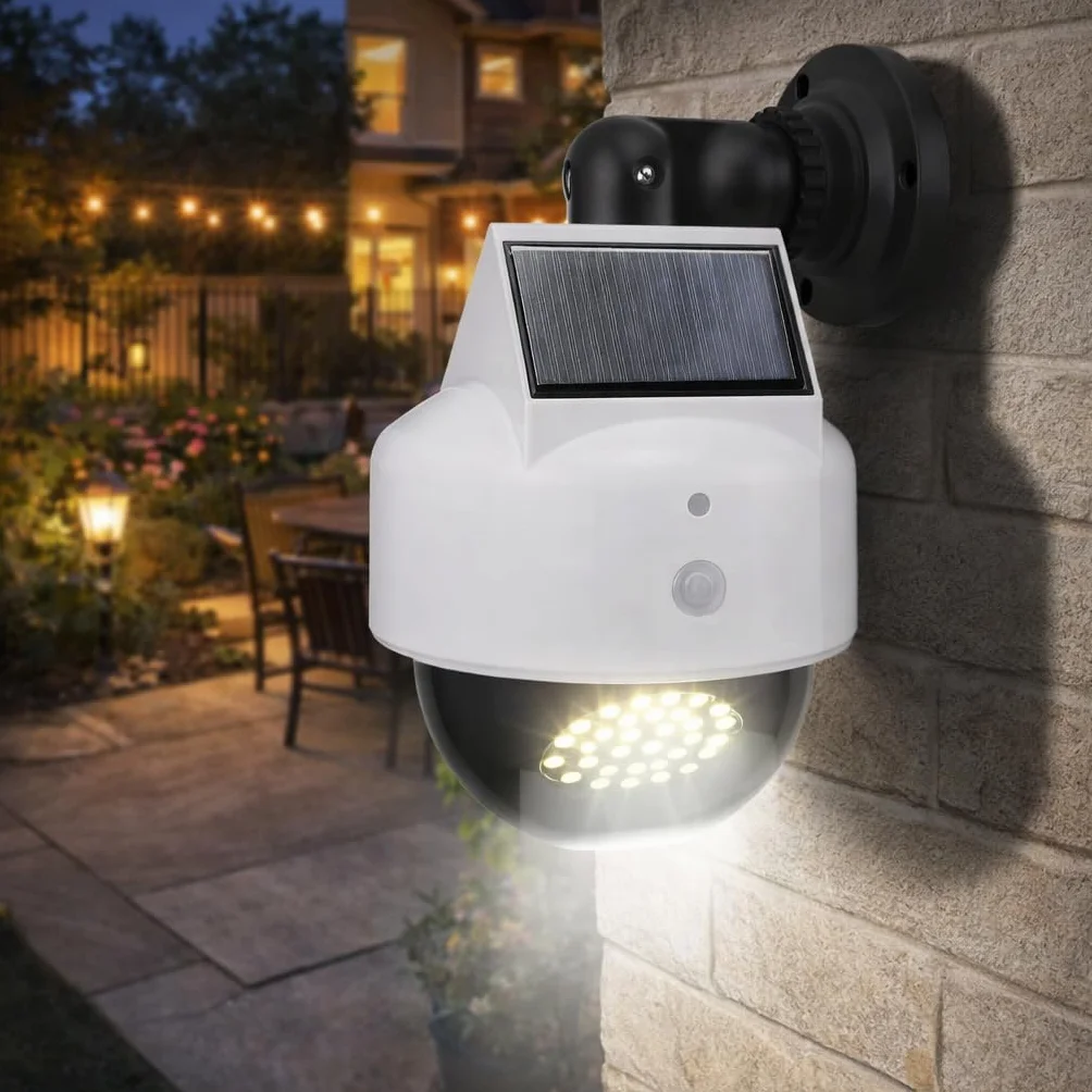 Zerodis Fausse Caméra Solaire Factice de sécurité Extérieure, Caméra de Surveillance Simulée à énergie Solaire pour Intérieur et Extérieur – Dissuadez Les Criminels et Protégez Votre