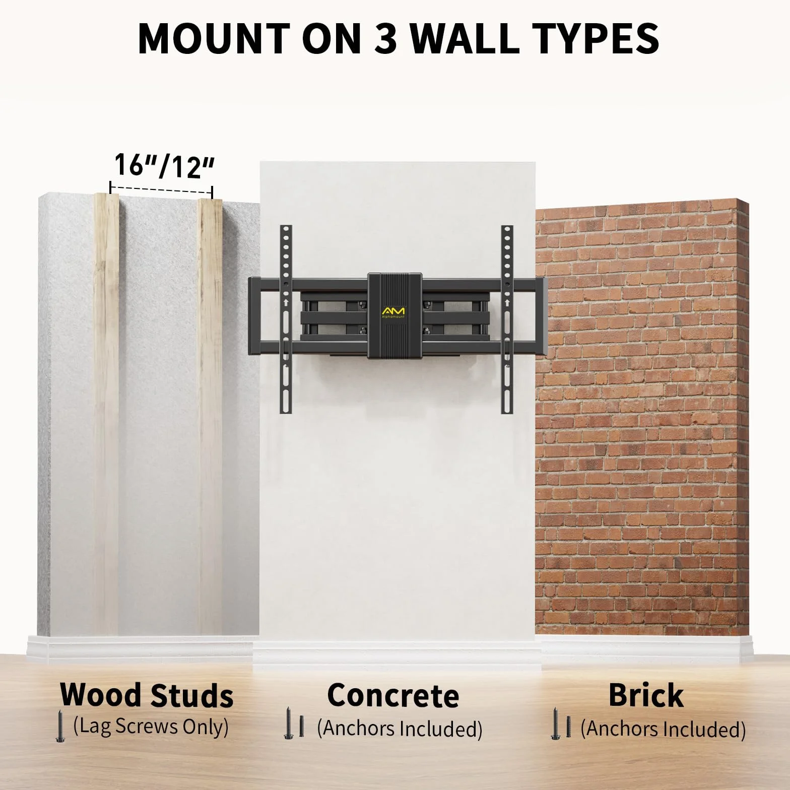 Alphamount Support Mural TV Mouvement Complet pour Téléviseurs de 37 à 80 Pouces Jusqu'à 45 kg, Fixation Murale TV avec Double Bras Pivotant Extensible et Inclinable Max VESA 600x400mm, APLF6