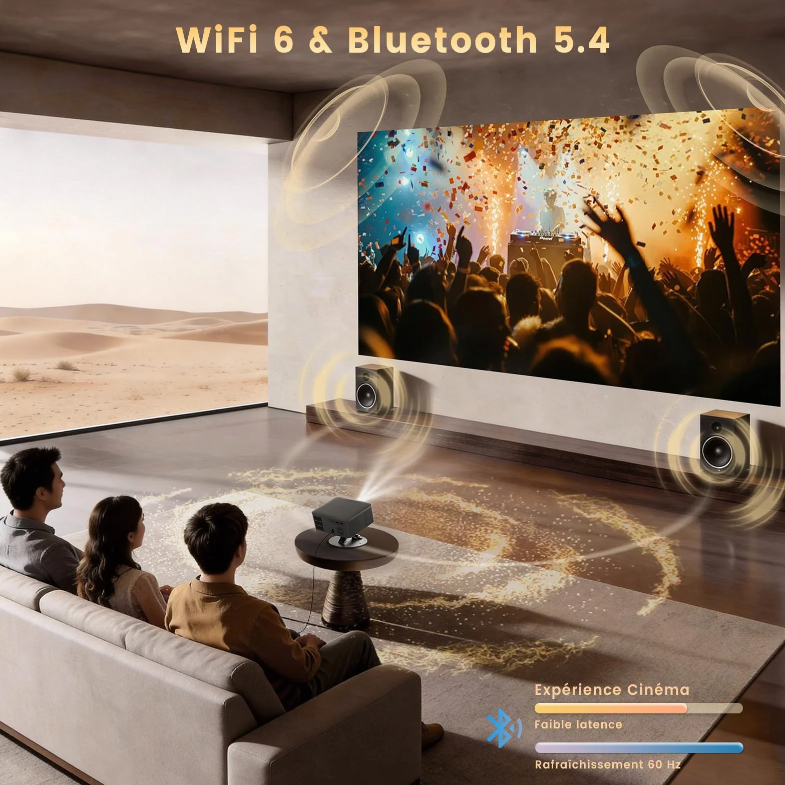 Jimveo Videoprojecteur 4K Mini Ultra Courte 1080P 1600 Lumens AutoFocus Keystone WiFi6 Bluetooth5.4