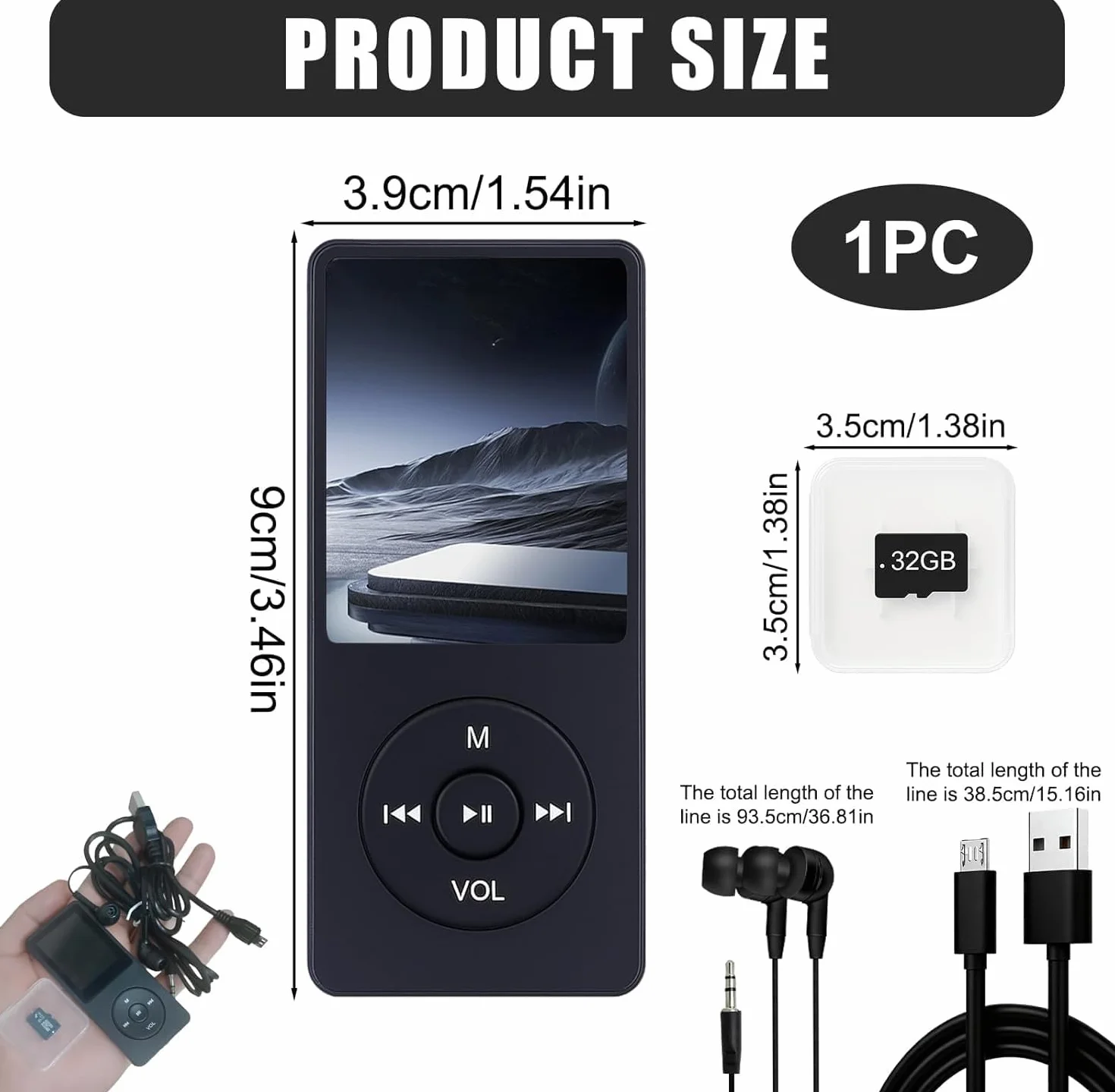 32GB MP3 Lecteur de Musique HiFi Portable sans Perte avec Bleu, with 1.8 inch LCD Screen and Memory Card Slot,Max Support 32GB Memory Card,Appareil Multifonctionnel pour Sport et Enfants