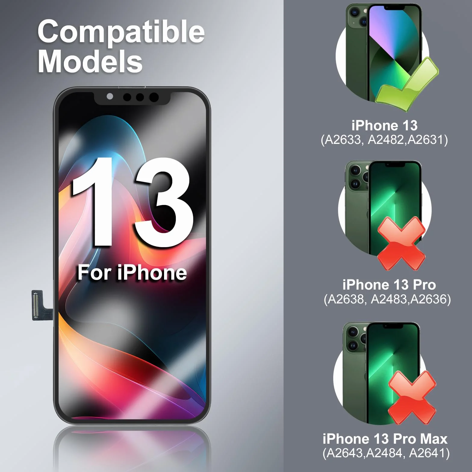 DTD Écran pour iPhone 13 LCD 6.1" de Remplacement pour écran Tactile 3D Touch Digitizer kit de Montage et de réparation 2024 (modèles A2482, A2631, A2634, A2635, A2633)