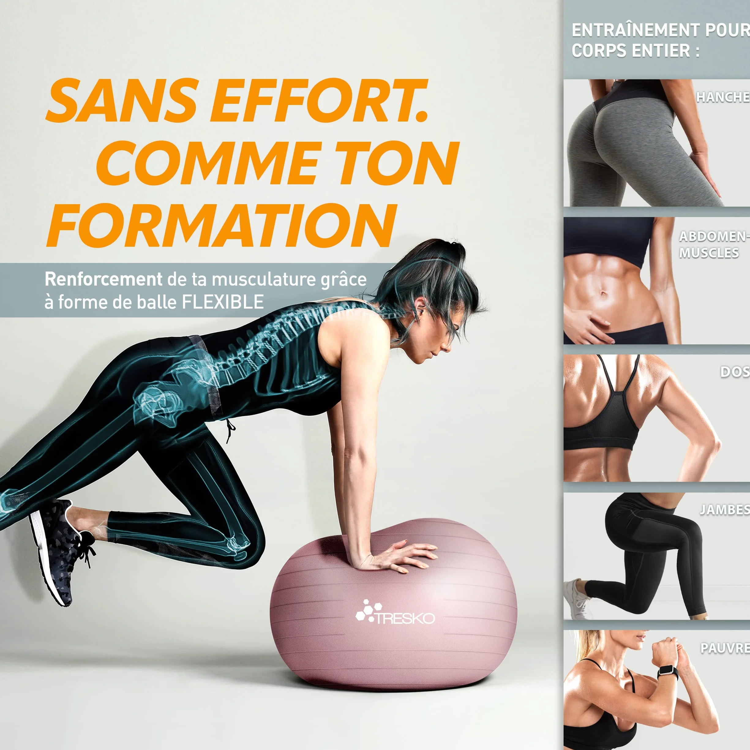 TRESKO Ballon de Gymnastique Anti-éclatement 300 kg avec Pompe à air