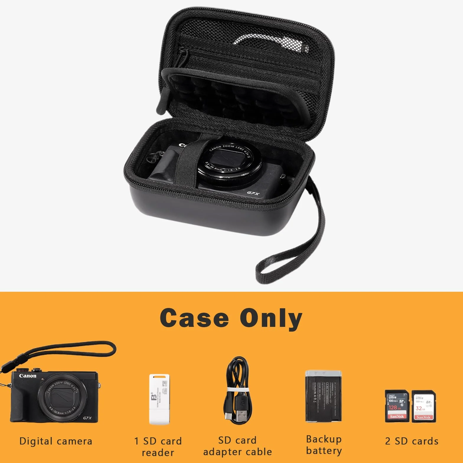 ProCase Étui pour Appareil Photo Canon G7X Mark III/II, SX740 HS, Sony ZV‑1F, Ricoh GR III, Lumix TZ99, Kodak WPZ2, Sacoche de Transport pour Caméra Numérique -Noir