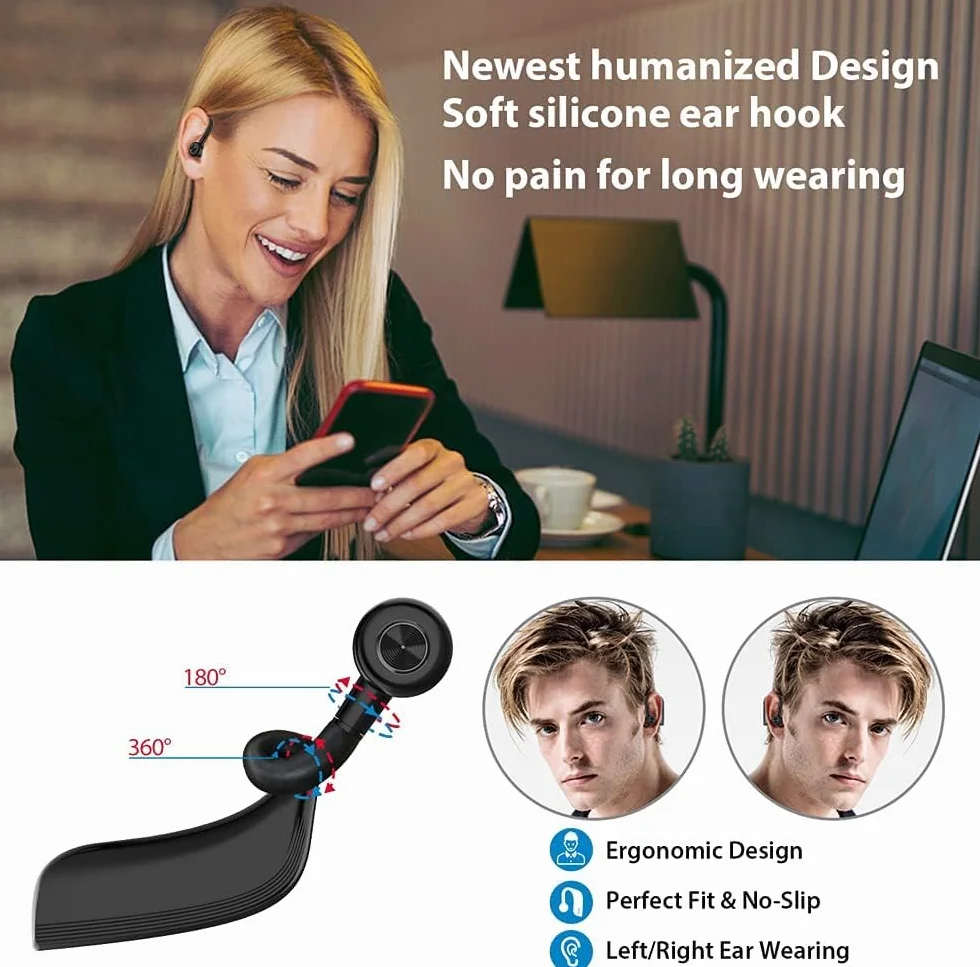 Casque Bluetooth 5.0, Casque Mains Libres D'une Durée de 22 Heures , Oreillette sans Fil Bluetooth avec Suppression du Bruit et Anti-Transpiration IPX4 pour Le Bureau, Les Affaires, La Conduite
