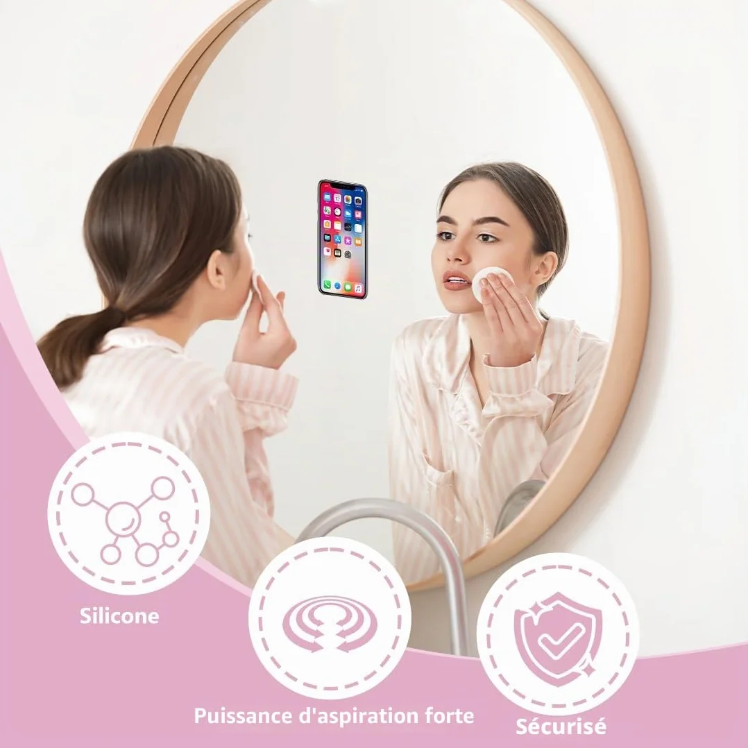 Ventouse Téléphone 2 Pièces En Silicone, Support Mains Libres 8Cm X 5.5Cm Pour Miroir Et Douche