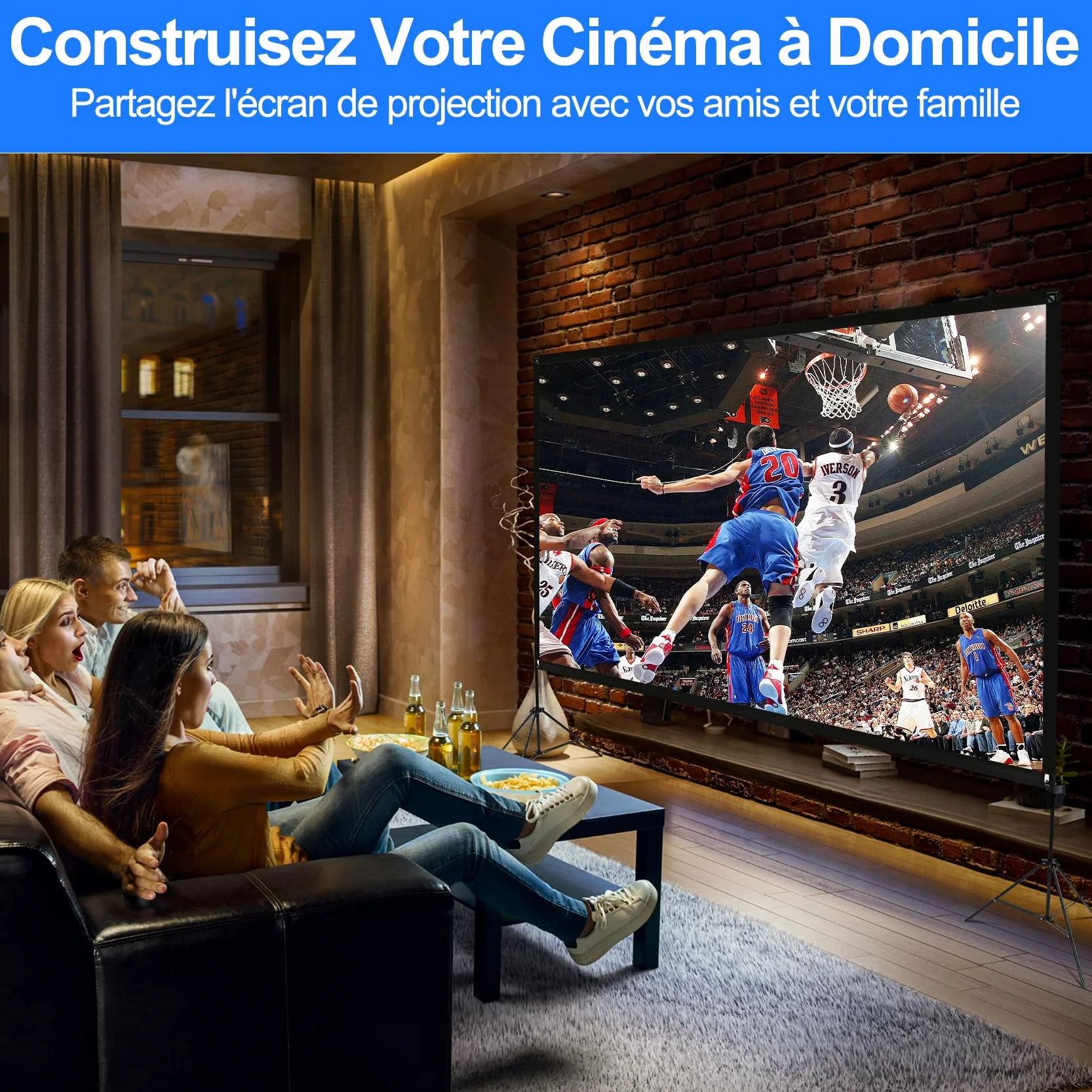 VISULAPEX Écran de Projection 120" 4K HD 16:9 Pliable sur Pied avec Sac Portatif