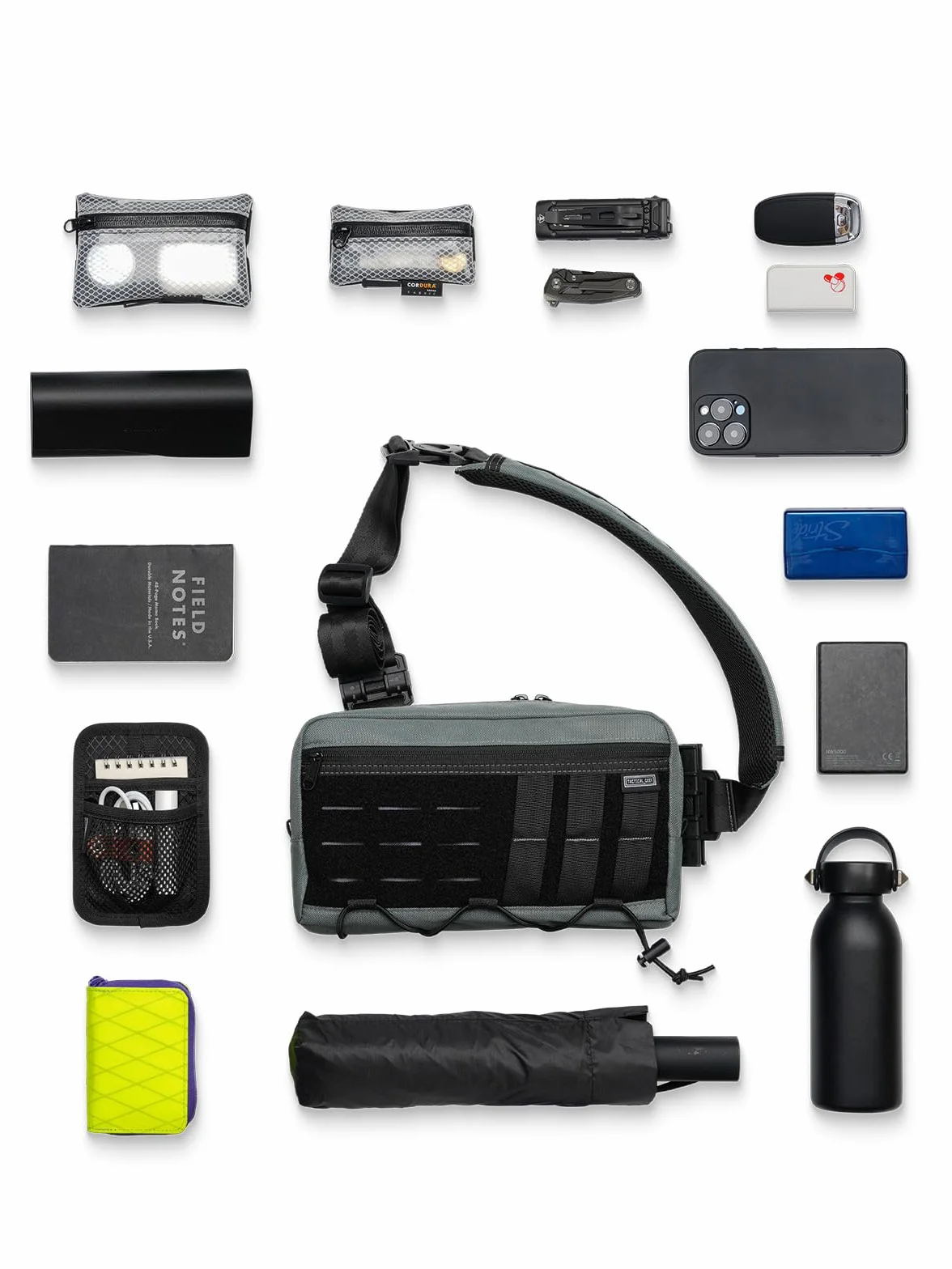 TACTICAL_GEEK Cache L3 EDC Sling Bag Poitrine Sac bandoulière Nylon CORDURA Fermeture éclair YKK Sac à dos d'épaule Tactique Sangle Ambidextre de Randonnée