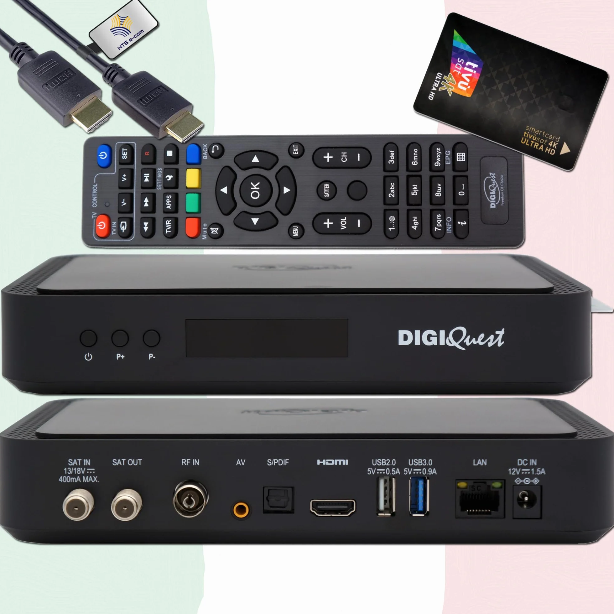 DigiQuest Q99 Récepteur satellite Combo 4K UHD DVB-S2/T2 HEVC HDR PVR Ready Noir