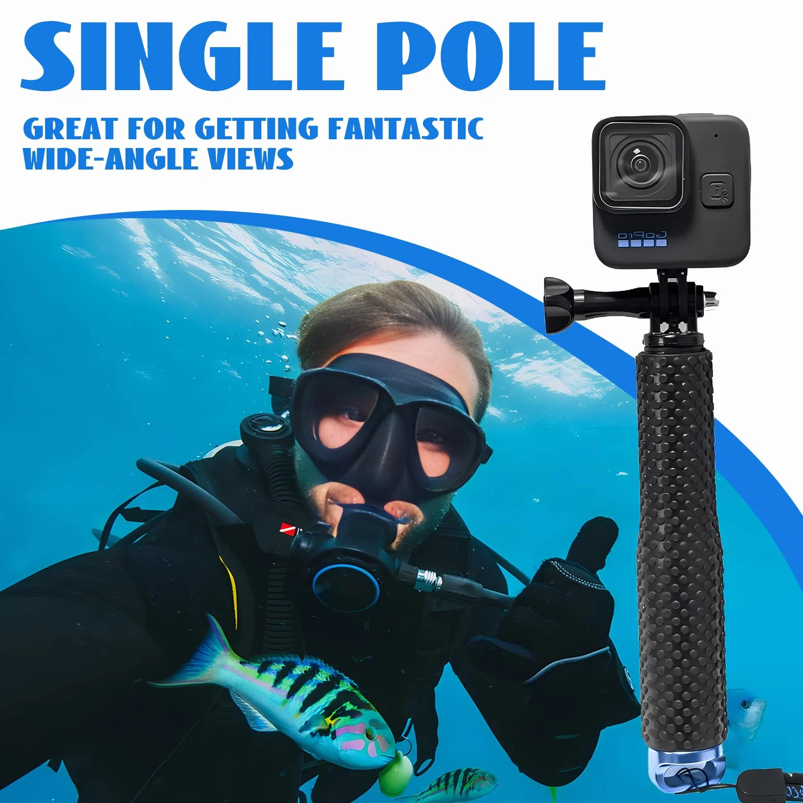 19-49 cm Stick Selfie étanche, Telescopic Pole, Bâton de Selfie étanche en Aluminium Caoutchouté Extensible, Adapté pour GoPro3 + / 4/3/2/5, 19 Pouces, pour plongée, l'escalade, Plein air, Surf