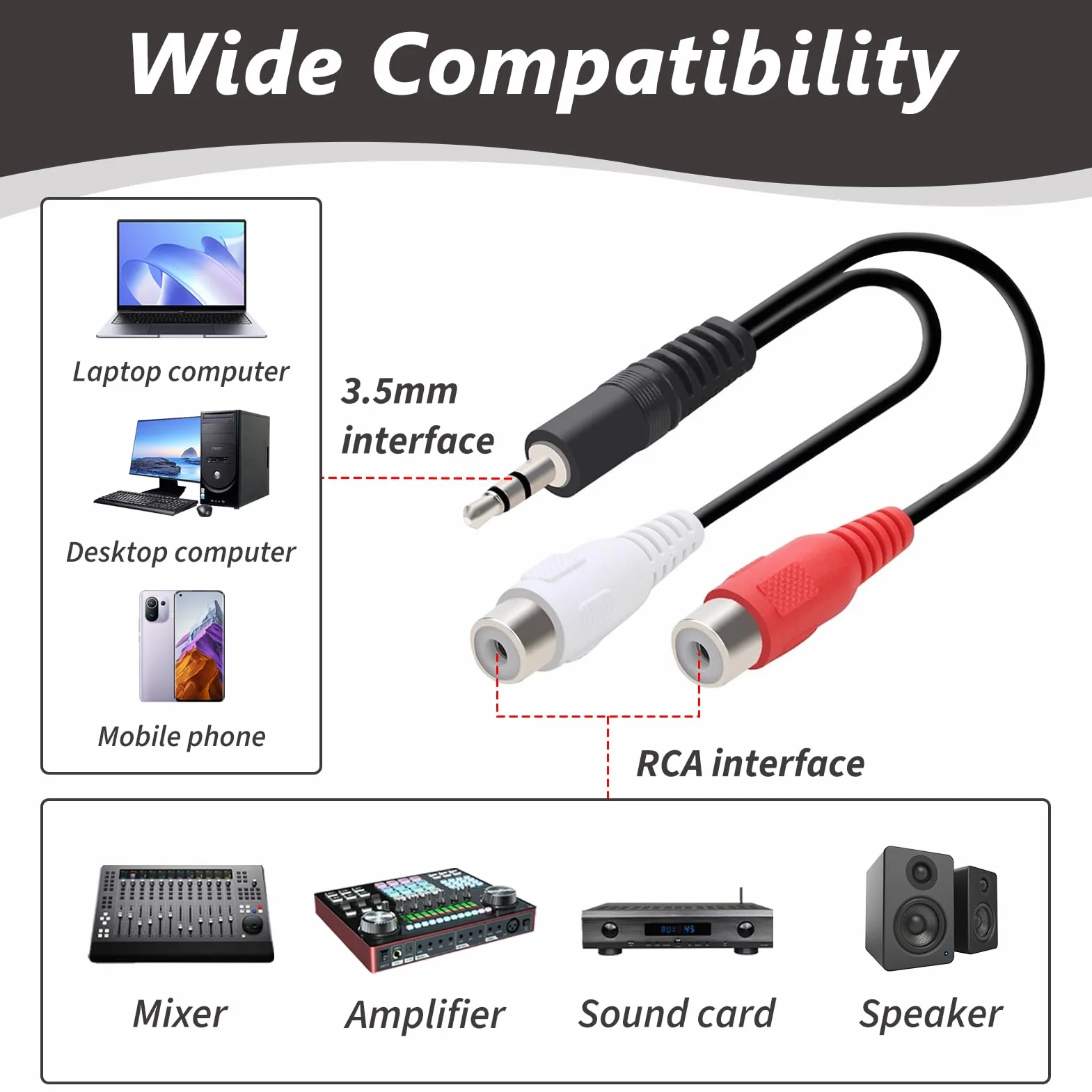 2 Pièces Adaptateur Audio Stéréo RCA vers Jack 3,5 mm, Convertisseur 2x RCA Femelle vers Fiche Jack Mâle, Câble Audio Hi-Fi Haut, Connexion TV, Chaîne Stéréo, Amplificateur, Enceinte, Smartphone