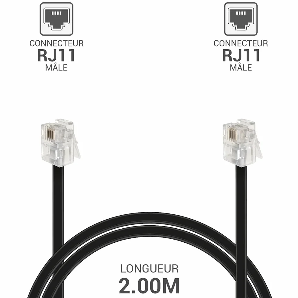 Waytex Câble RJ11 2m M/M Noir