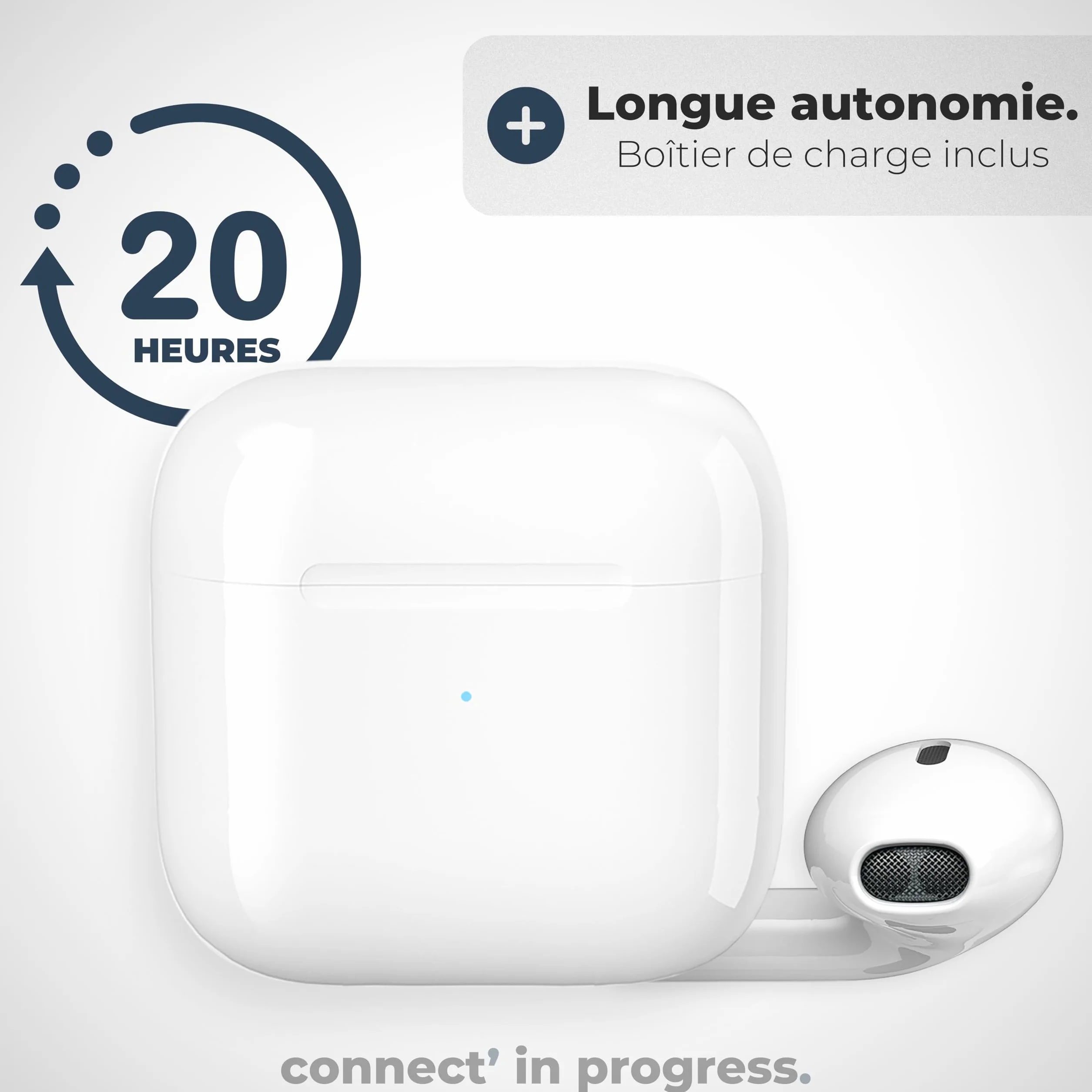 APM Ecouteurs Bluetooth sans Fil, Boîtier de Charge, Ecouteur sans Fil, Son Stéréo, Oreillette Main Libre, Coque Silicone Bleu Nuit, Casque Audio, Compatible PC Smartphone Tablette, Blanc, 600331