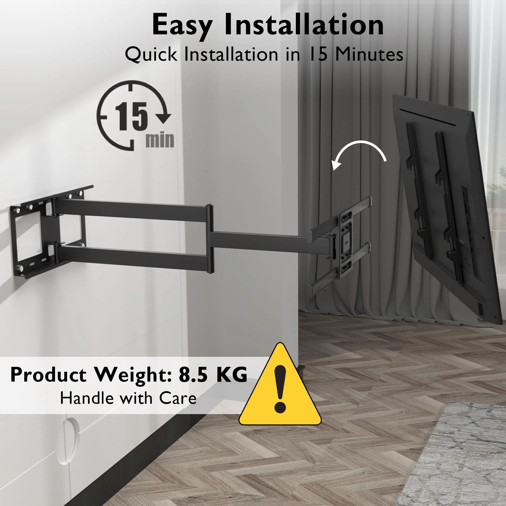 BONTEC Support Mural TV à Extra Longue Portée 1040 mm pour Écrans Plats/Incurvés LCD/LED/OLED de 32 à 75 Pouces jusqu'à 60 kg, Support TV Mural Pivotant, Inclinable et Rotatif, Max VESA 600x400 mm