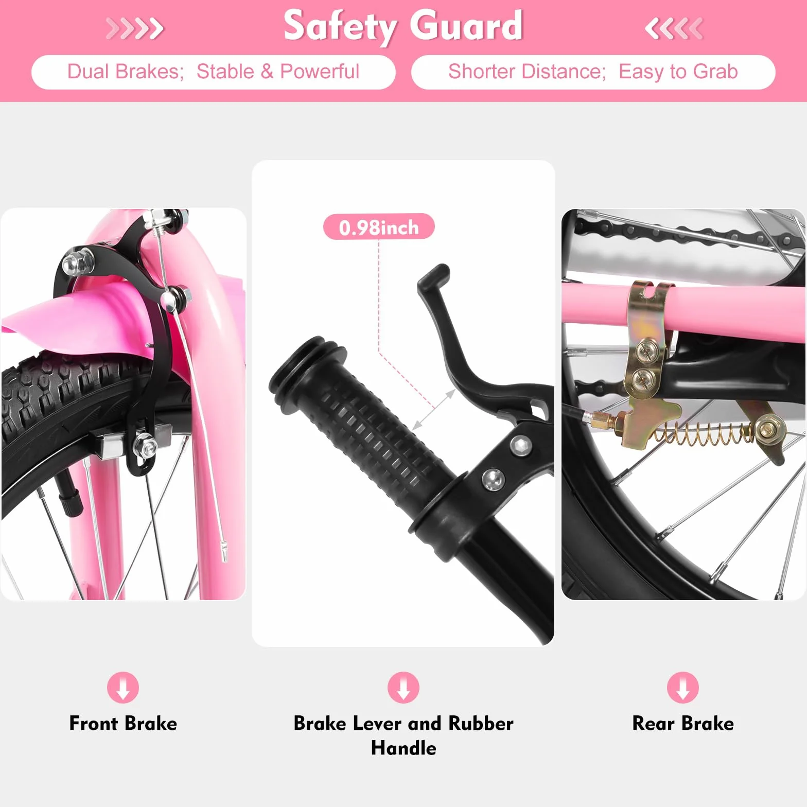 Vélo pour enfant 16 pouces roues stabilisatrices freins doubles - Vélo léger fille garçon - Rose