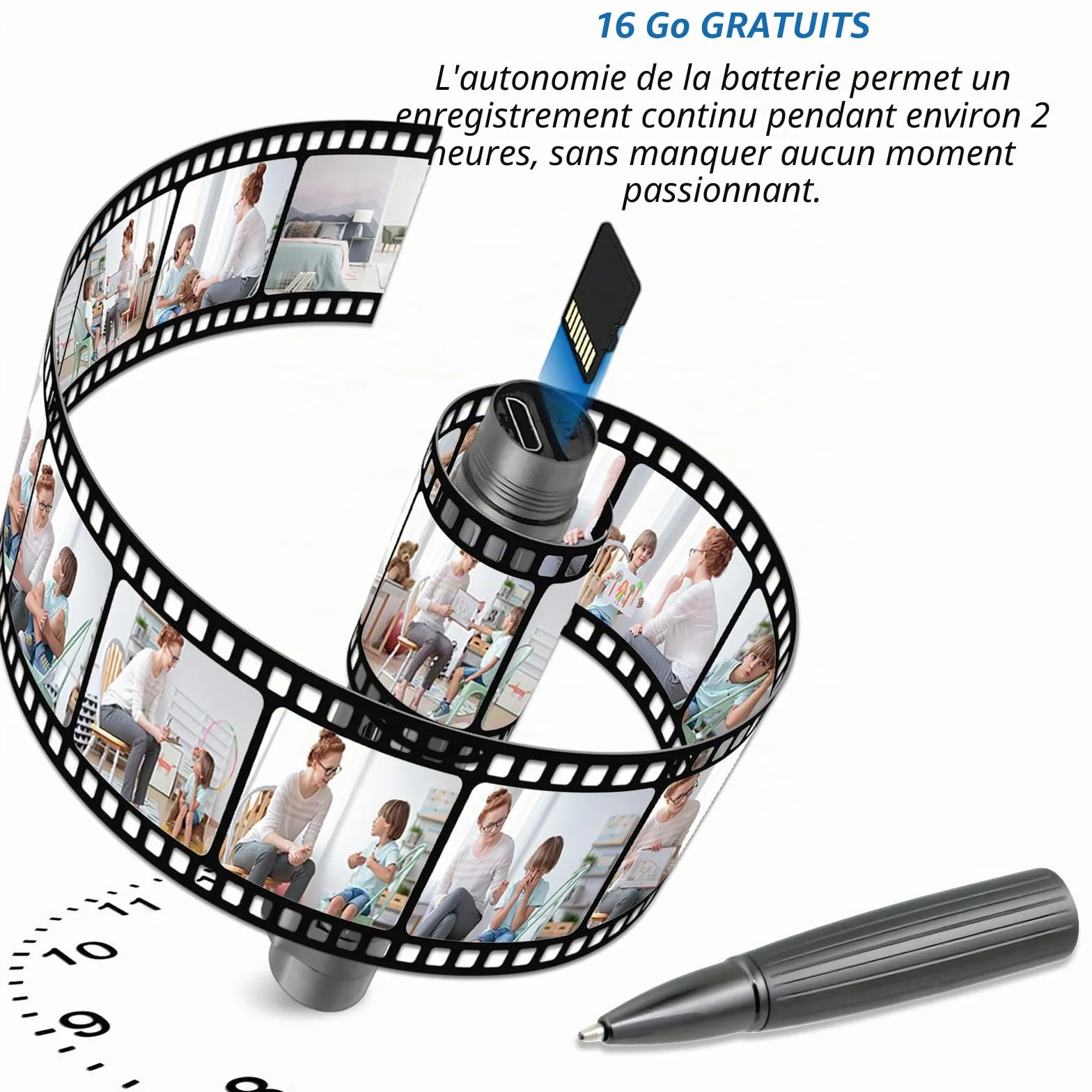 OTADUG Caméra Stylo Espion, caméra cachée 1080P de 16 Go avec Surveillance des mouvements, Enregistrement vidéo et Audio