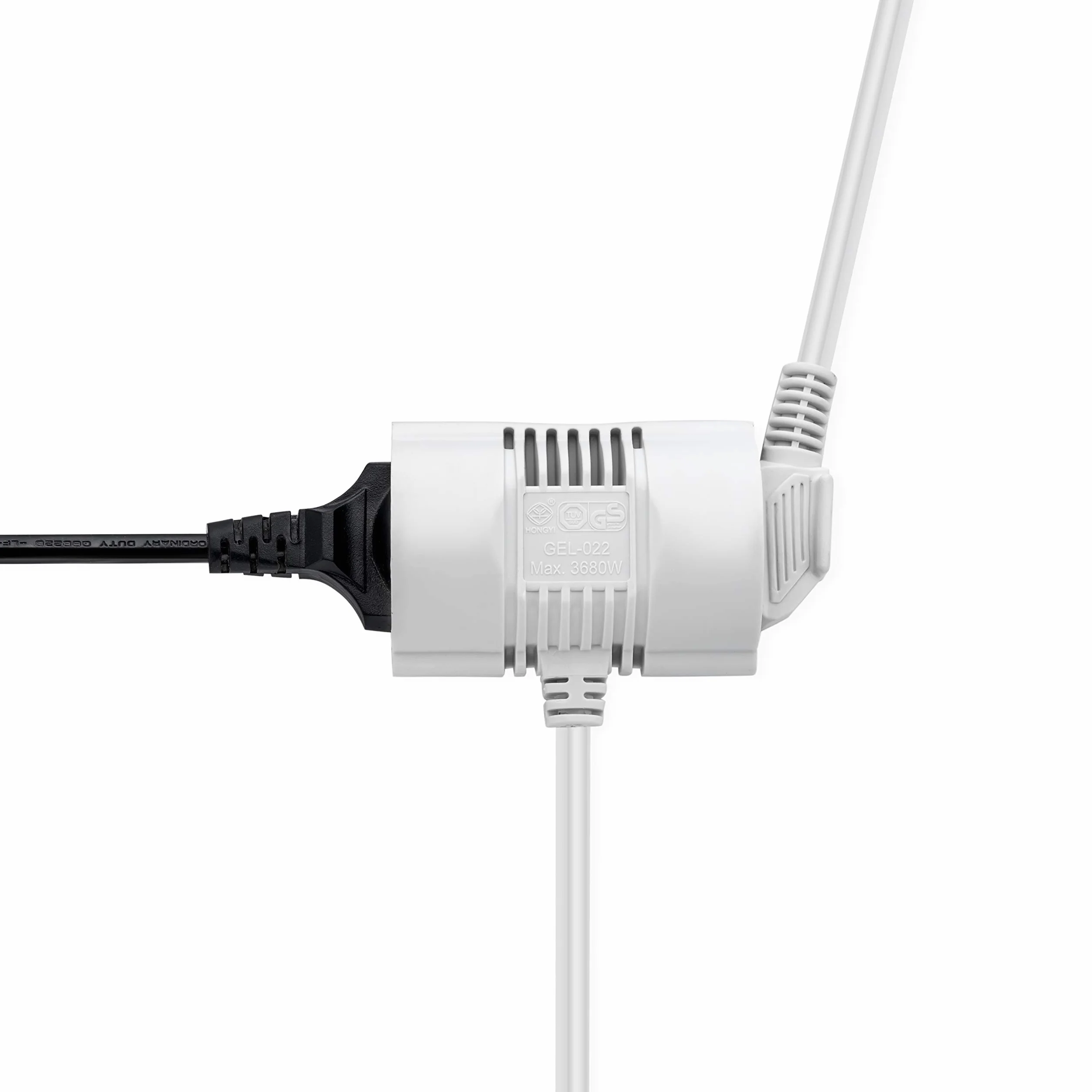 Rallonge câble MutecPower - Prise Schuko avec connecteur à 2 Voies coudée à 90 °- Prise UE - CEE 7/7 à 2 Prises CEE 7 - jusqu'à 250V- 50Hz - 16A – Longueur 15m