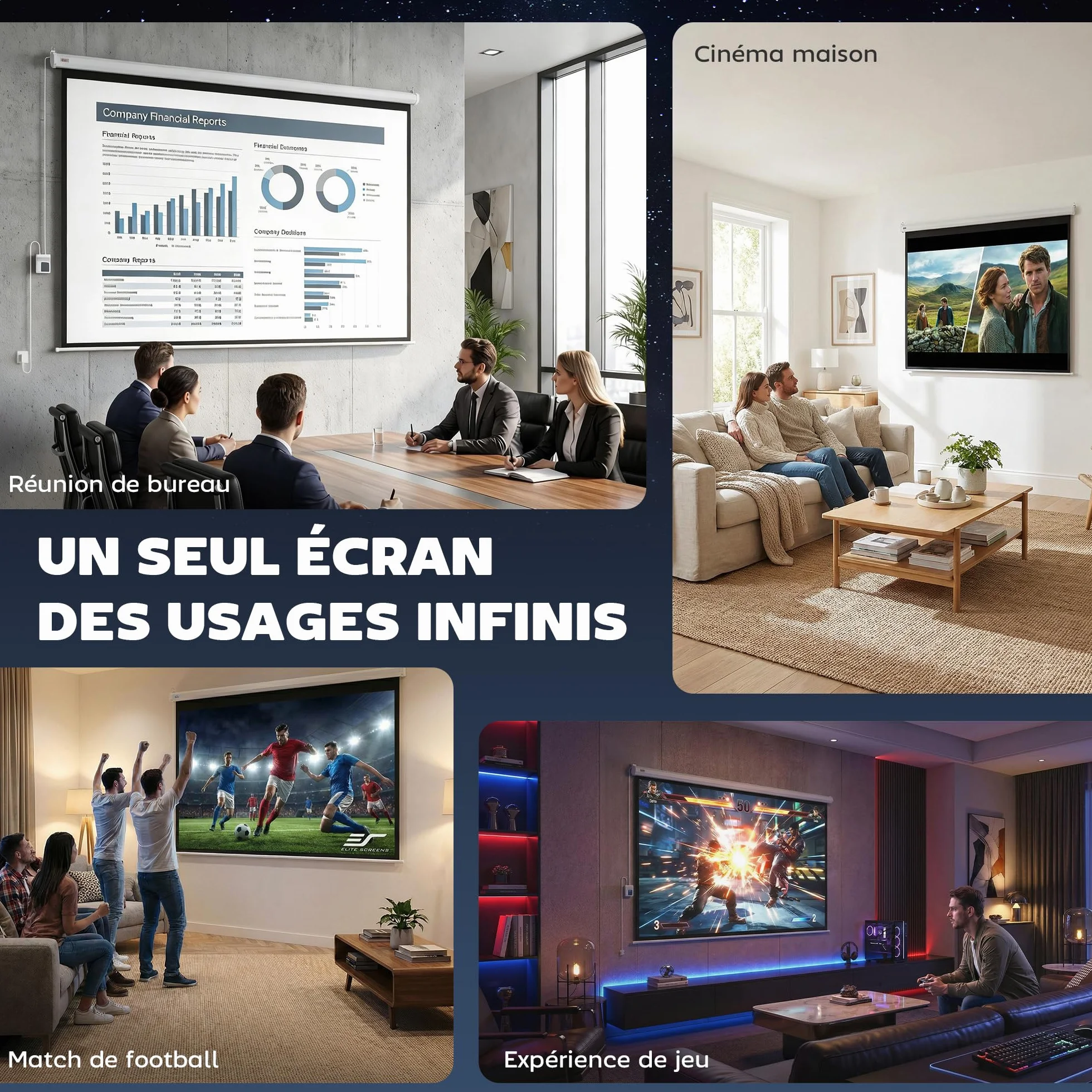 HOMCOM Écran Vidéoprojecteur 84 Pouces 4:3 4K HD Motorisé Électrique Montage Mural Plafond