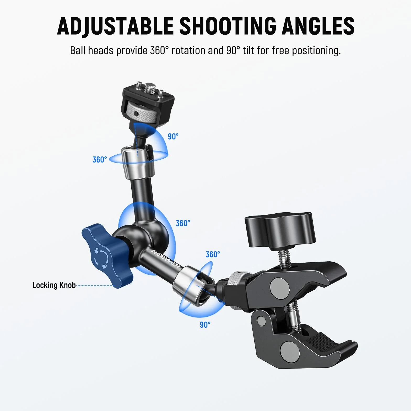 NEEWER Bras Magique Articulé 7" avec Super Pince, Support pour Moniteur Caméra avec Goupilles&Trou Positionnement Arri 1/4" 3/8" pour DSLR Action Cam Éclairage Compatible avec SmallRig Cage, ST07C