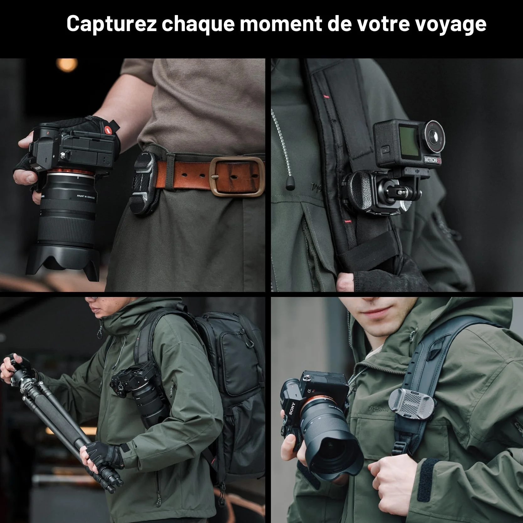 PGYTECH Beetle Clip V2 avec Plaque de libération Rapide pour Sony, Nikon, Fuji, DSLR/SLR, Arca Plaque à dégagement Rapide pour caméras d'action Sac à Dos Sangle