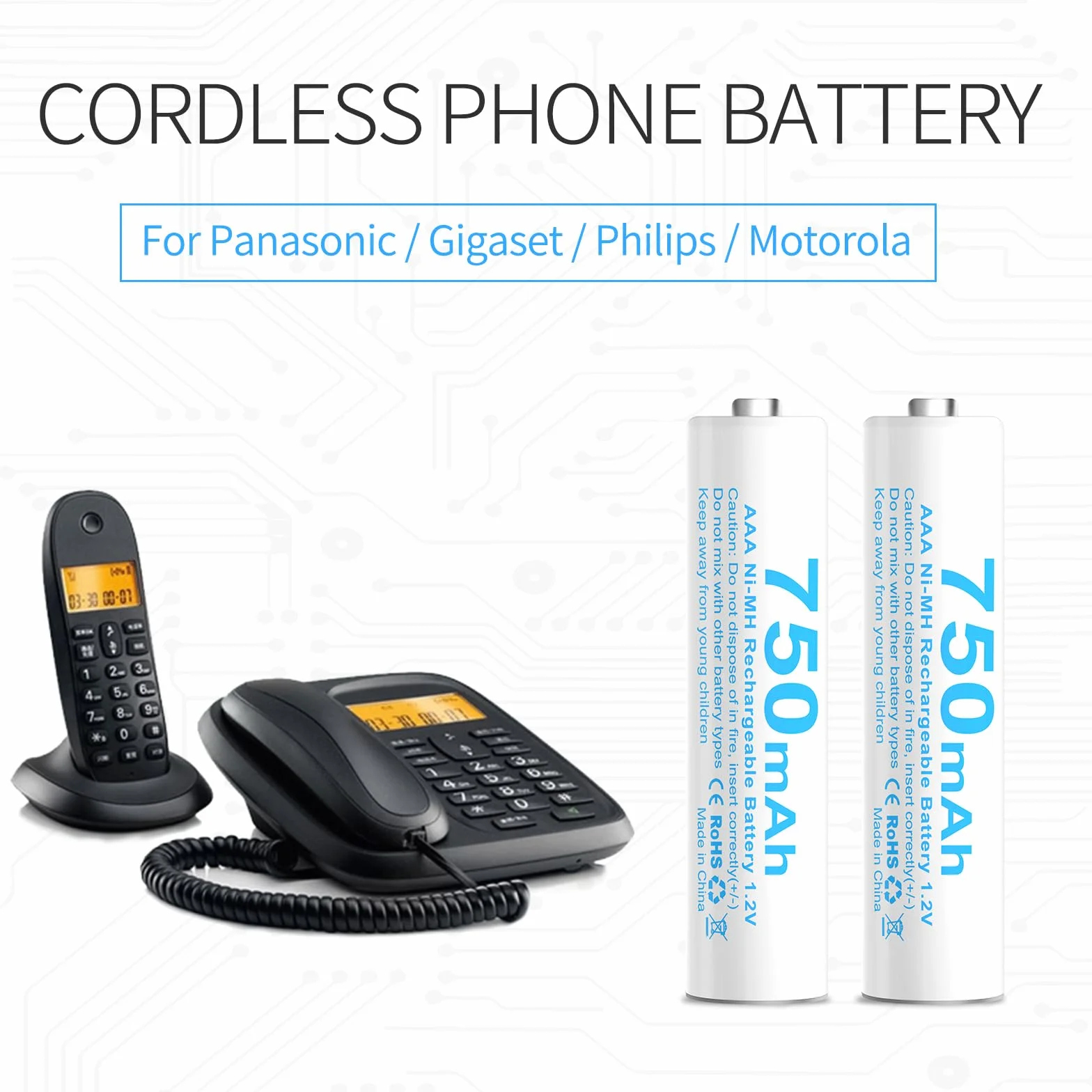 Batterie AAA HR03 de rechange compatible avec les téléphones sans fil Gigaset 750 mAh (4)