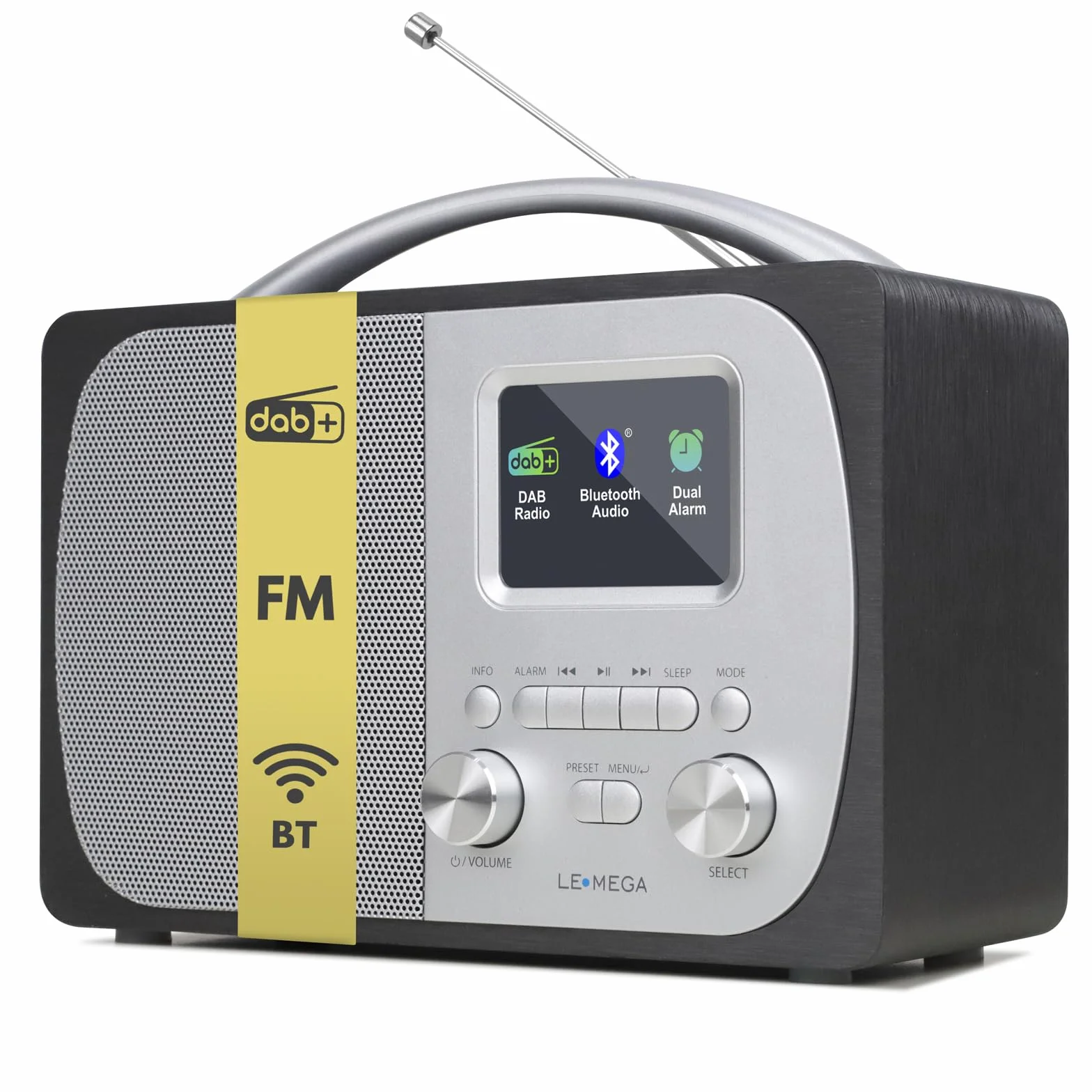 LEMEGA DR5 Radio Numérique DAB/DAB+ Bluetooth Réveil FM Secteur Piles Compacte Bois Métal Brossé