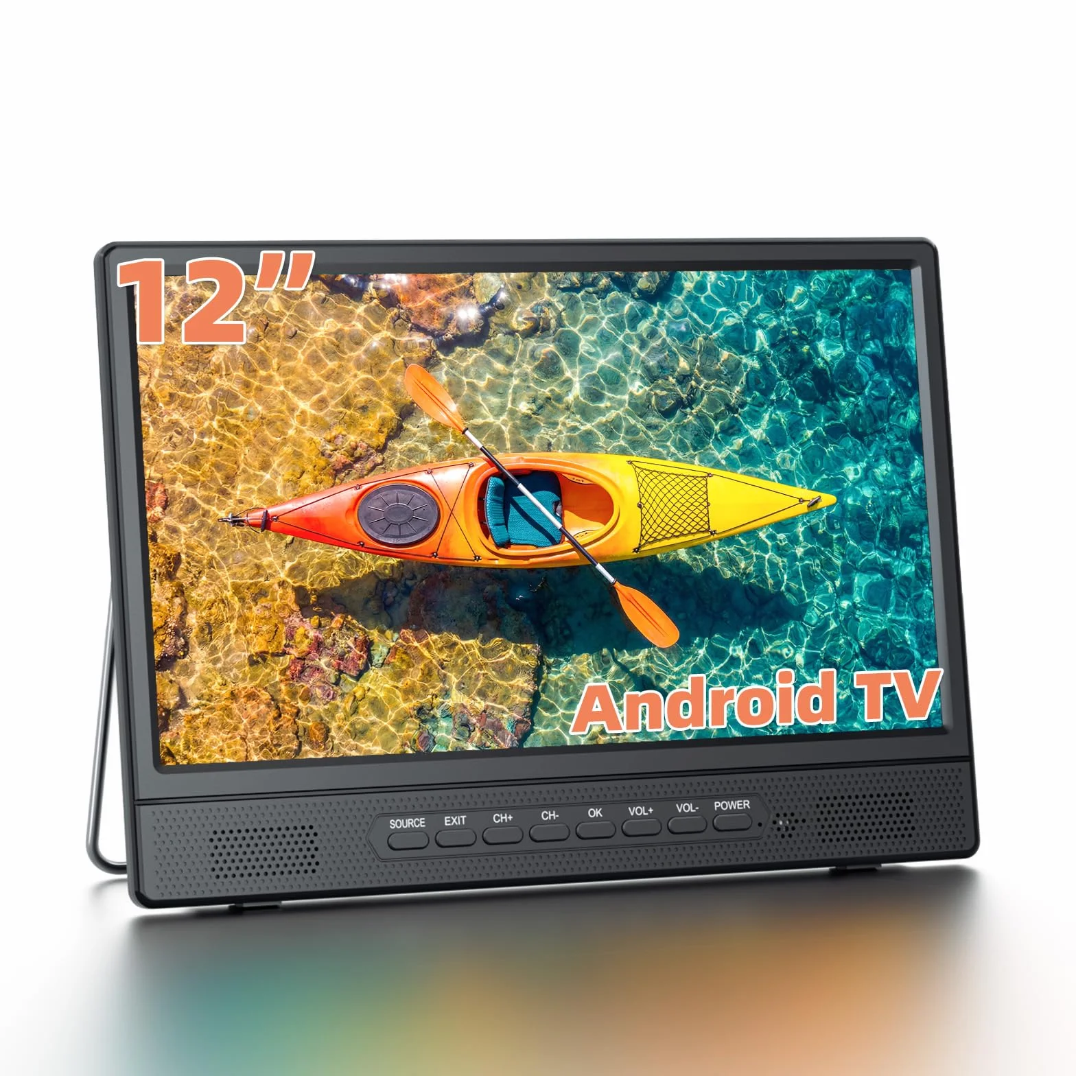 Desobry Télévision Portable 12 Pouces Smart TV Android DVB-T2 HDMI USB AV Casque Pied Rotatif 180°