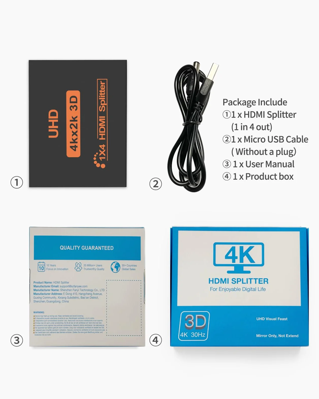 Répartiteur HDMI 4K 1 entrée 4 sorties Soutien 3D 1080P pour PS3 PS4 Xbox Lecteur DVD Projecteur HDTV