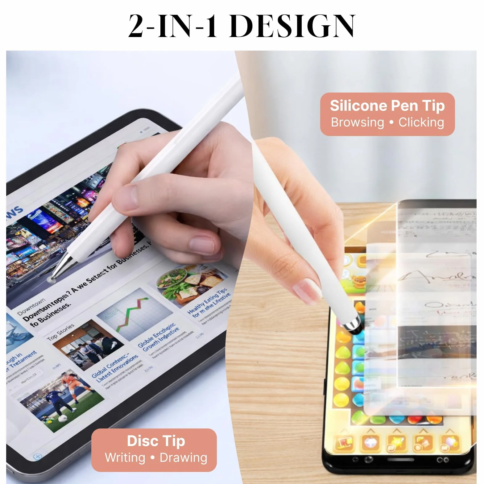 Lot de 3 Stylos Tactiles Universels 2 en 1 pour Smartphones, Tablette, Haute Précision Compatible iPad iPhone Android Samsung