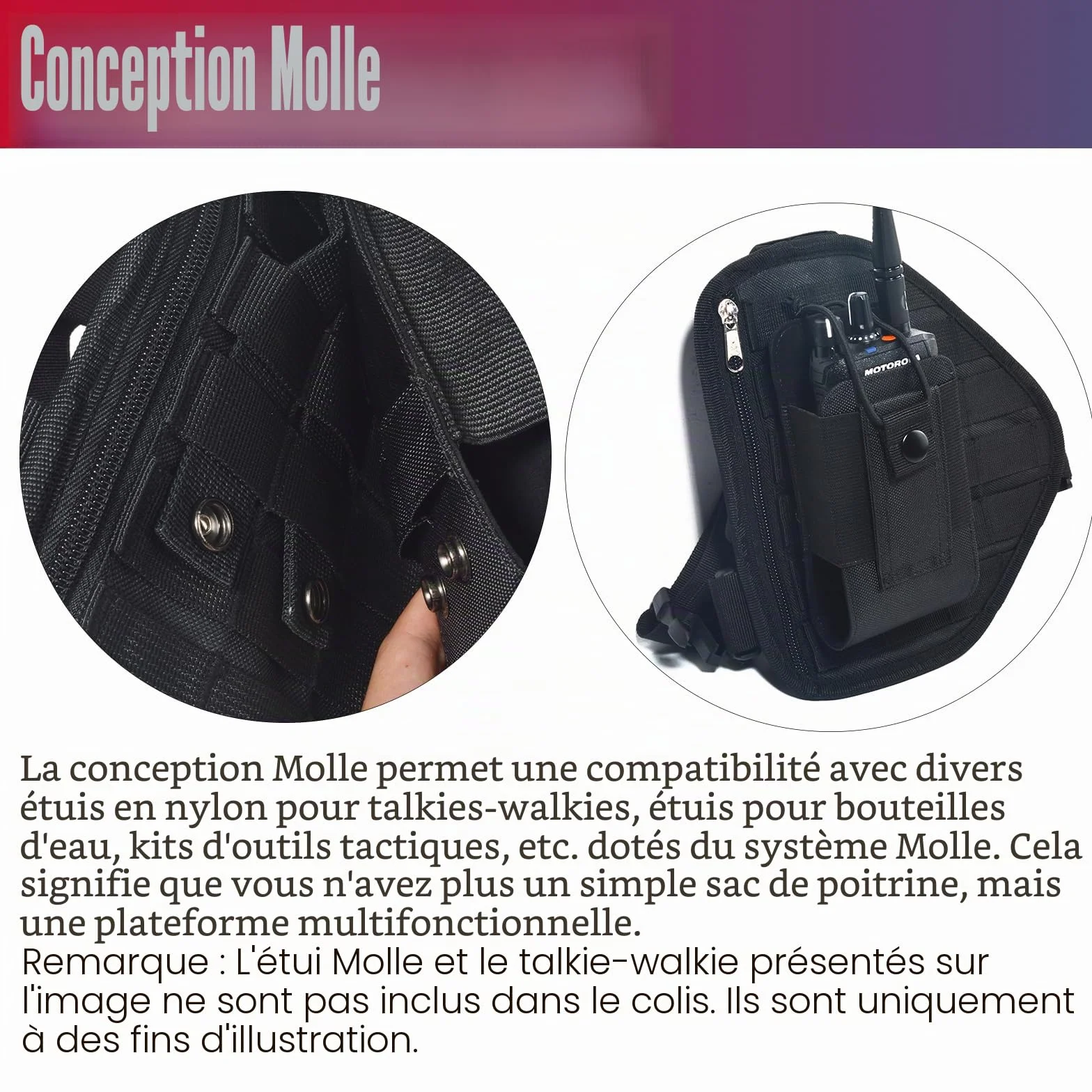 Pochette Molle Universelle, Support en Nylon avec Système Molle, Sac de Poitrine Molle pour Extérieur, Militaire, Équipement de Randonnée