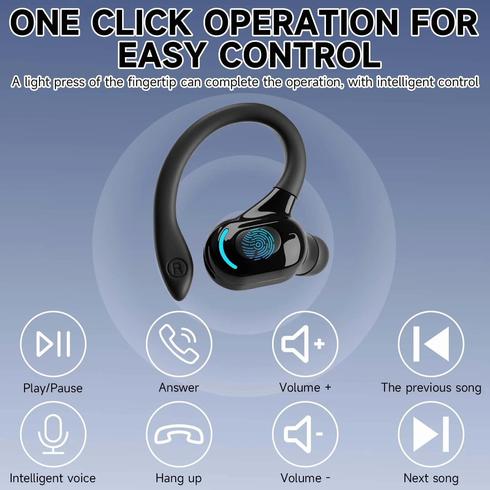 Oreillette Bluetooth sans Fil V5.2 Écouteur Mono Tour d'oreille 360° avec Micro Intégré Mains Libres Bluetooth pour i Phone Android PC
