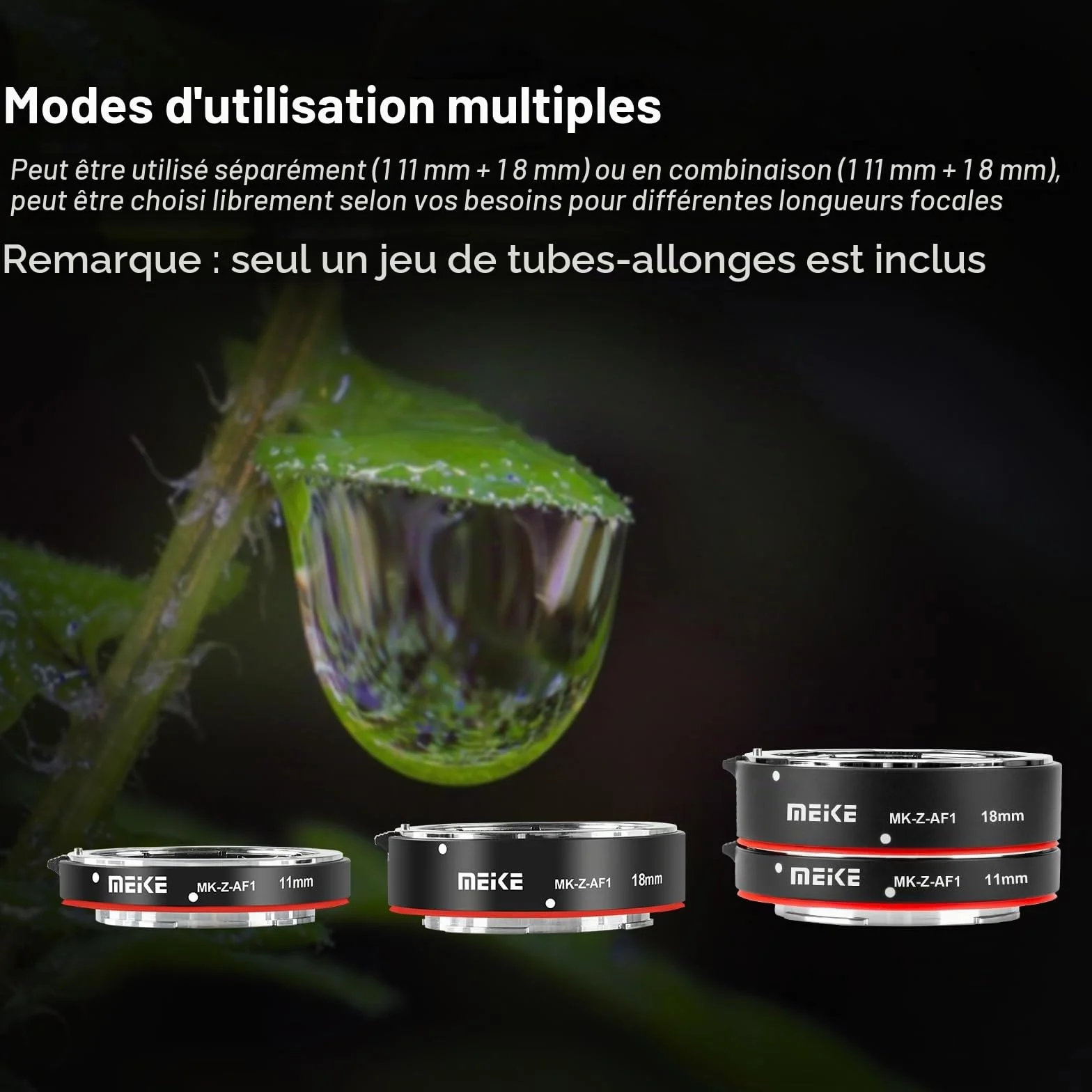 Meike MK-Z-AF1 Ensemble de Tubes d'extension Macro à Mise au Point Automatique en métal (11 mm + 18 mm) Compatible avec Nikon Z5 Z6 Z6II Z7 Z7II Z50