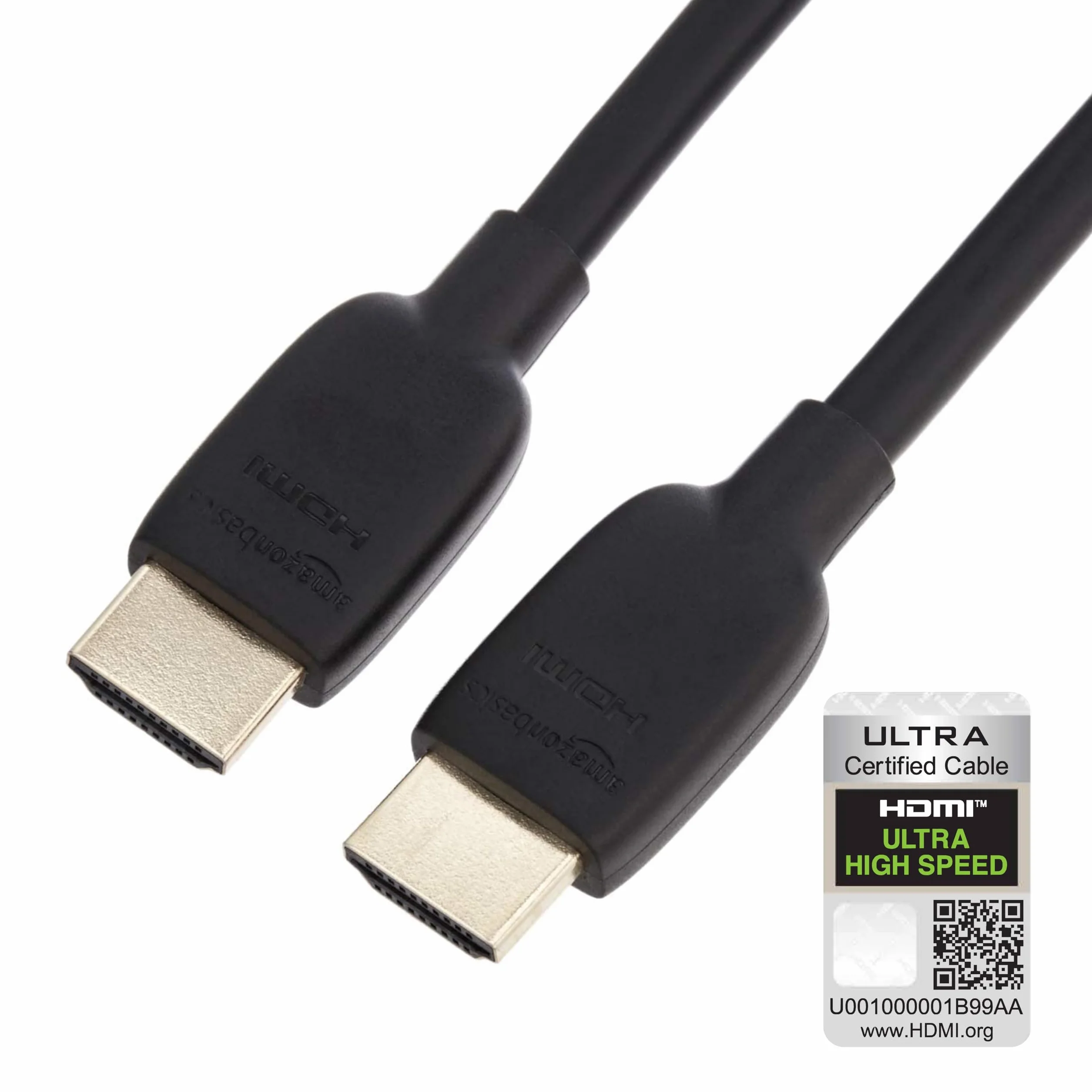 Amazon Basics Câble HDMI, certifié Ultra-Haut débit 48 Go/s, 8K@60Hz, 4K@120Hz, fiches plaquées Or, Compatible Ethernet, 0.9 m, Noir