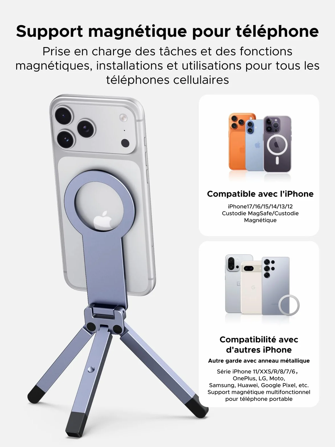 UGREEN Trépied Magnétique pour Téléphone MagSafe Gris Nébuleuse Alliage d'aluminium