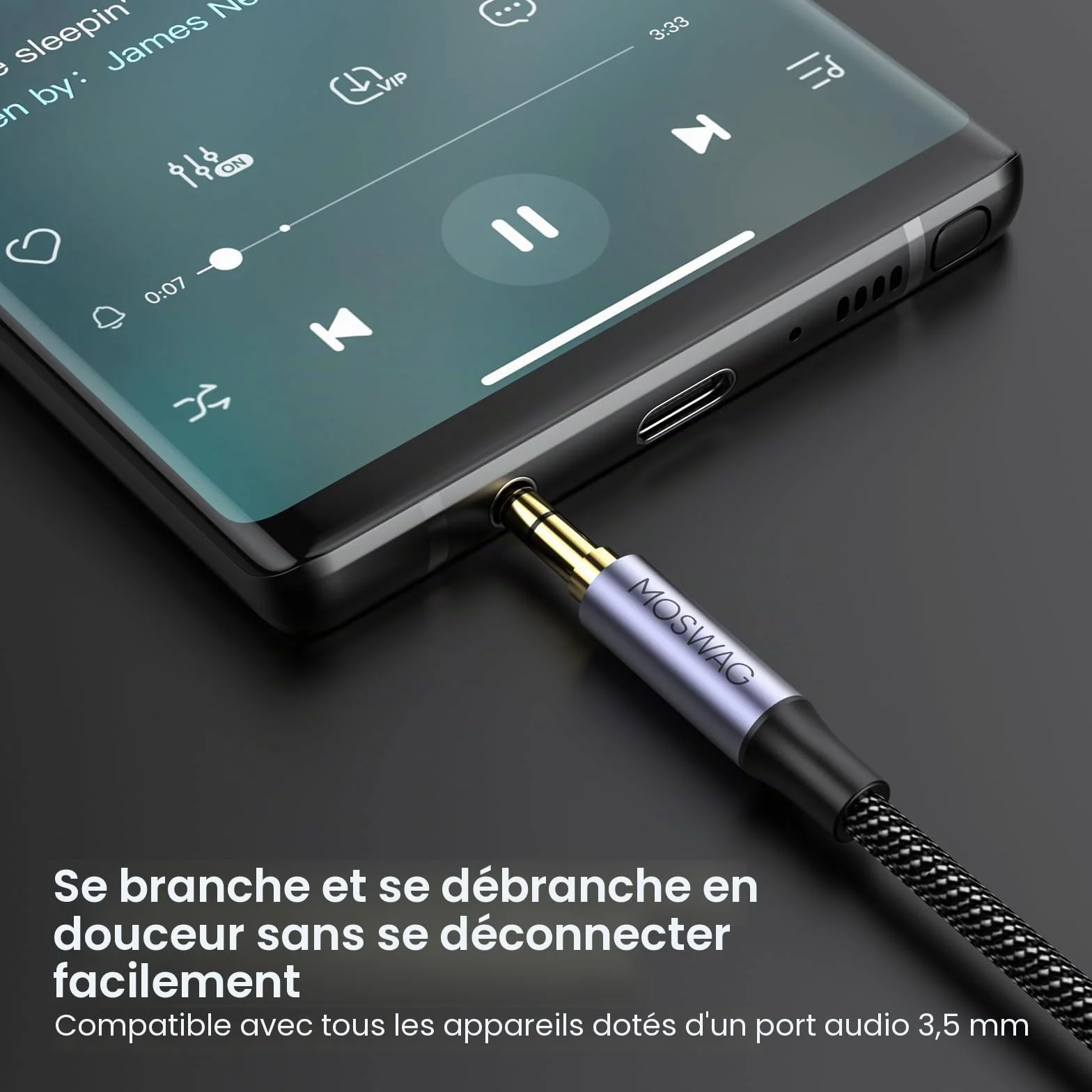 MOSWAG Rallonge Jack Audio 3.5 mm 3 Pôles pour Casque Micro, Nylon Tressé Jack Mâle vers Femelle Câble Extension Audio Stéréo Compatible avec MacBook, IMAC, voitures, téléviseurs, DVD (1M)