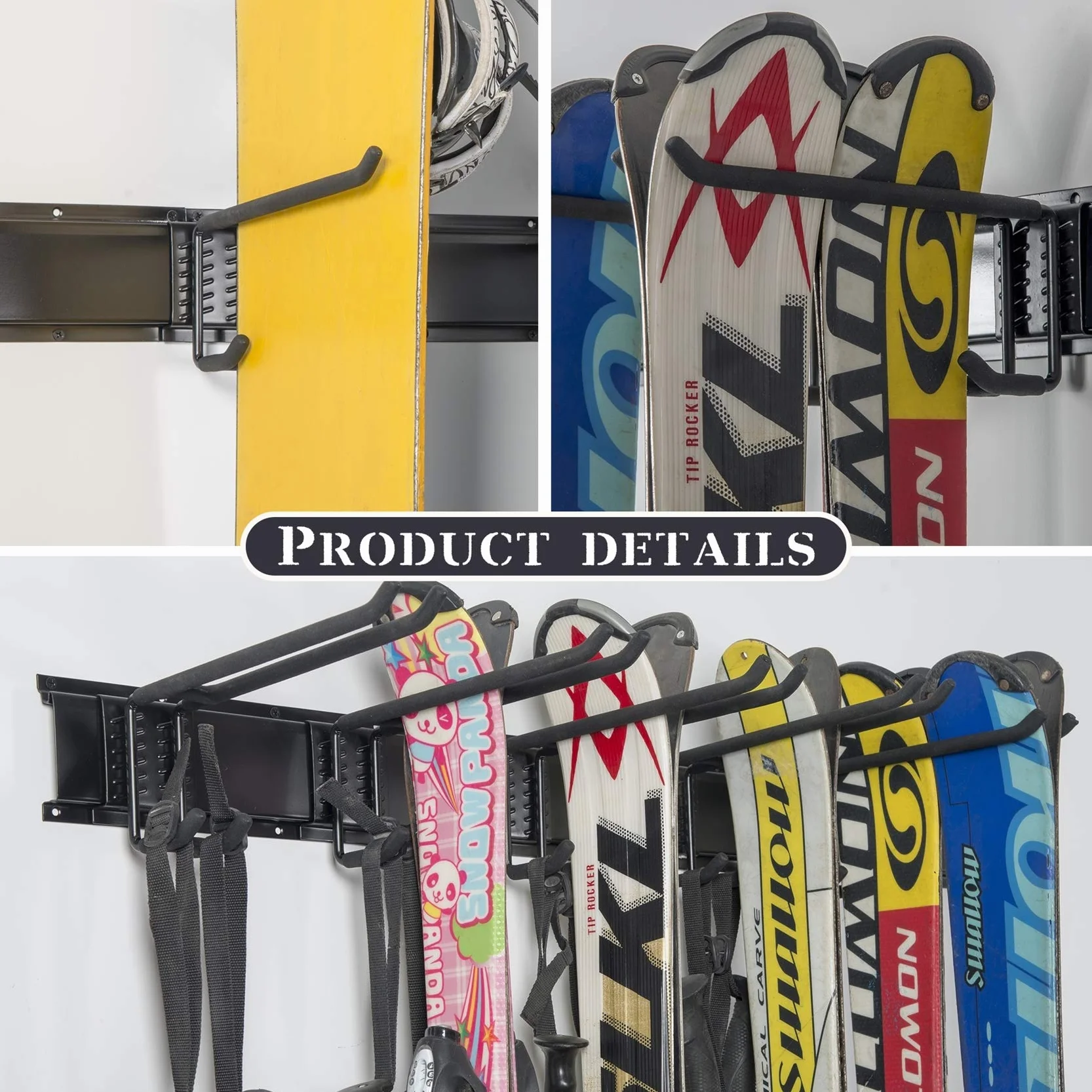 WALMANN Support mural pour skis et snowboard jusqu'à 136 kg, Système d'organisation de garage