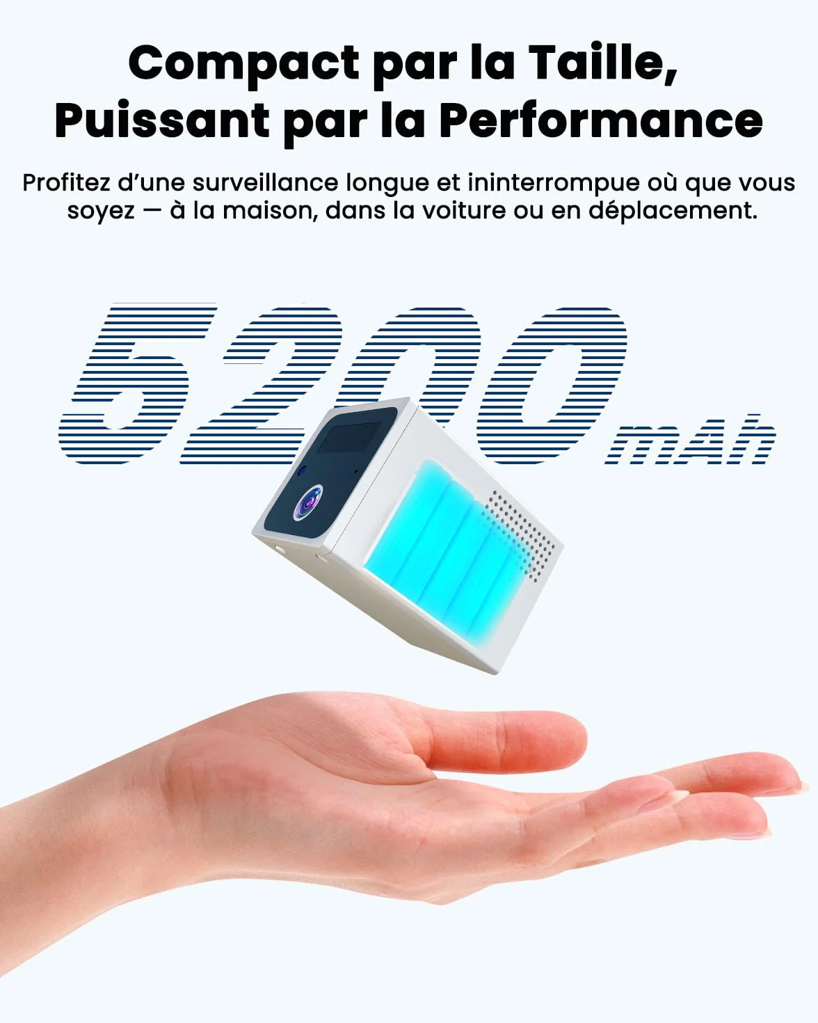 4K Mini Camera Espion sans Fil, Wi-Fi ou Mode AP sans WiFi, Camera de Surveillance sans Internet, Batterie 5200mAh, Vision Grand 160°, Vision Nocturne, Détection Mouvement IA, pour Intérieur/Extérieur