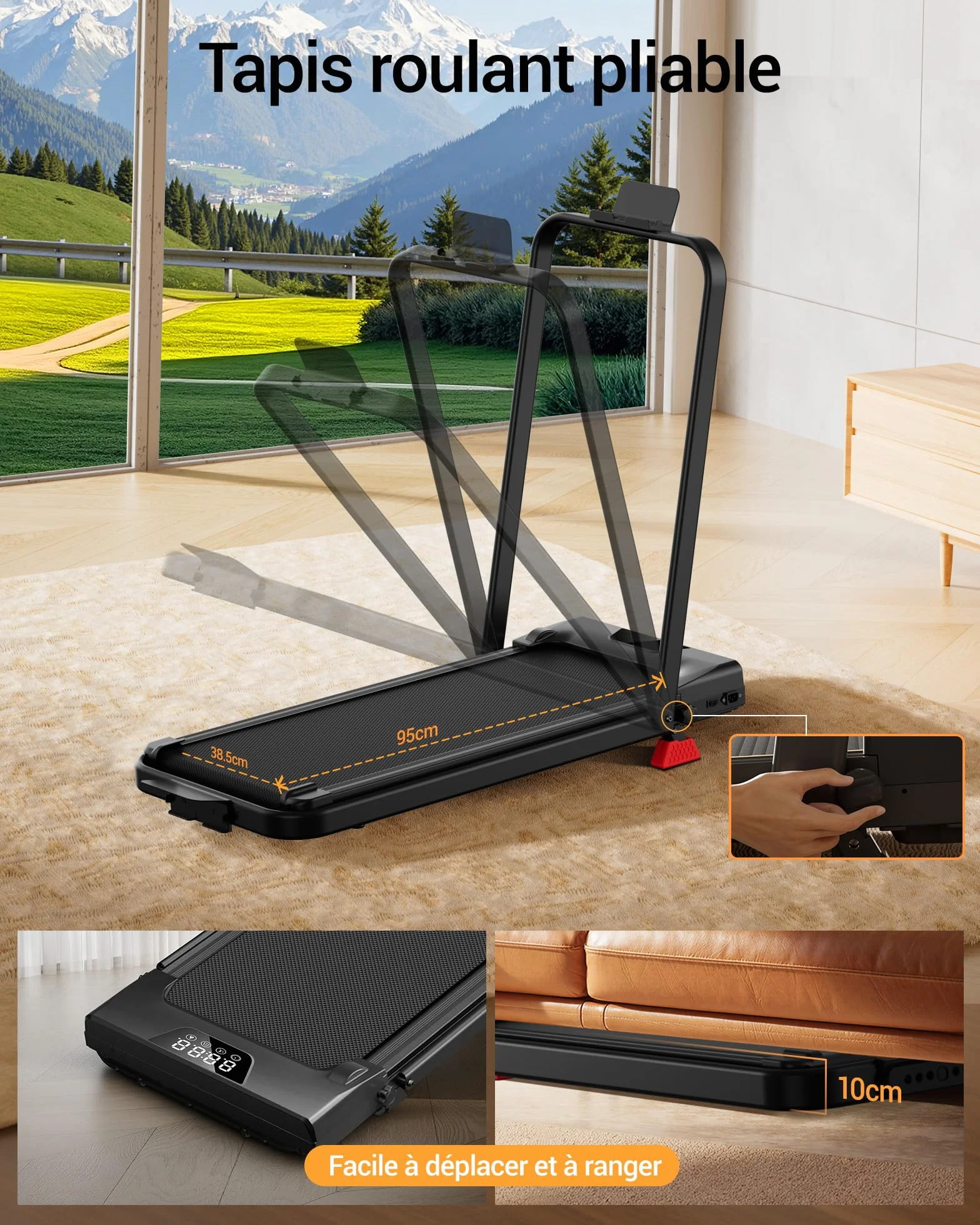 CURSOR Tapis de Course Pliable Inclinable 15% 3.0 HP Moteur Silencieux Charge Max 159KG