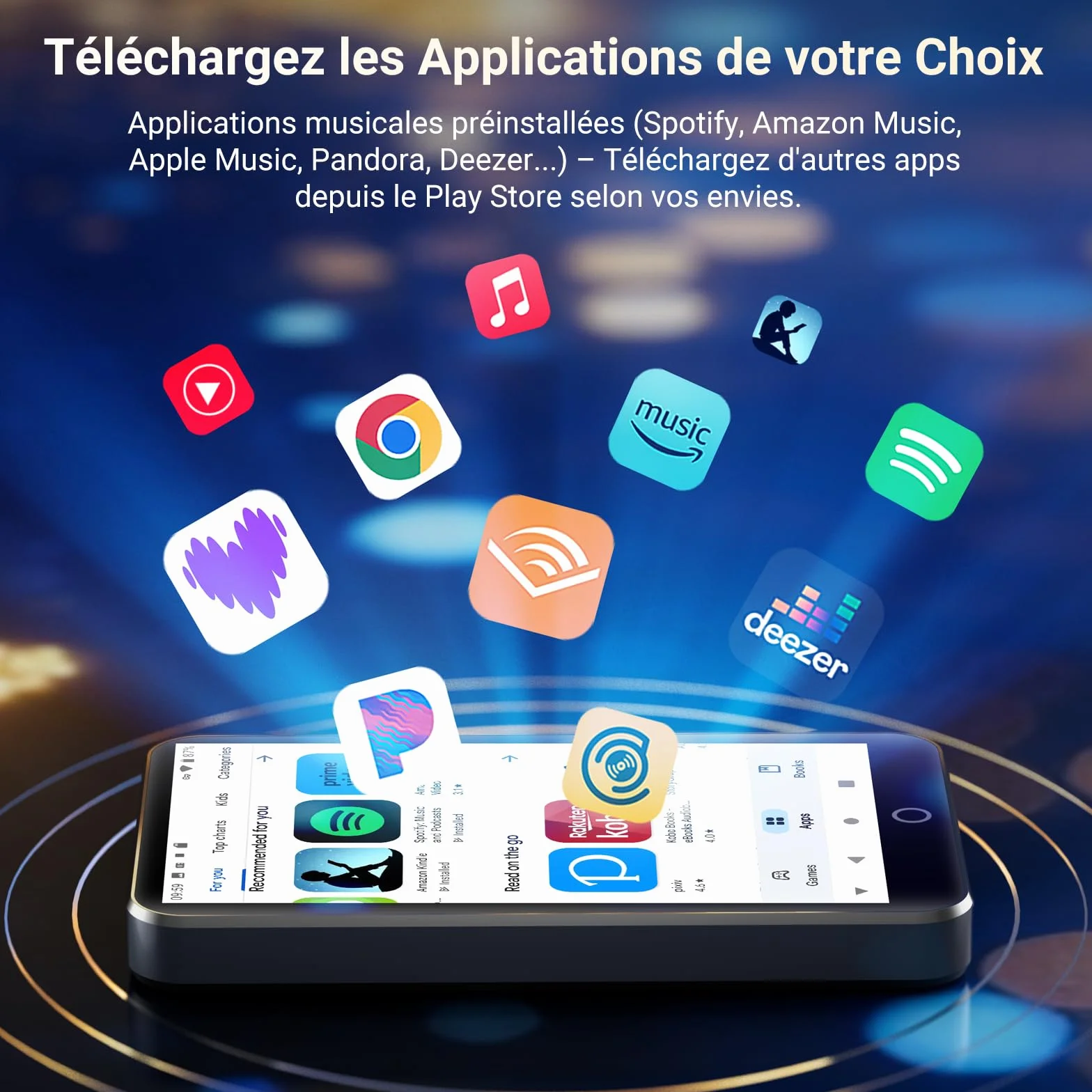 MECHEN 96 Go Lecteur MP3 Android WiFi Bluetooth Écran Tactile 4 Pouces Batterie 2000mAh 1 To Extensible