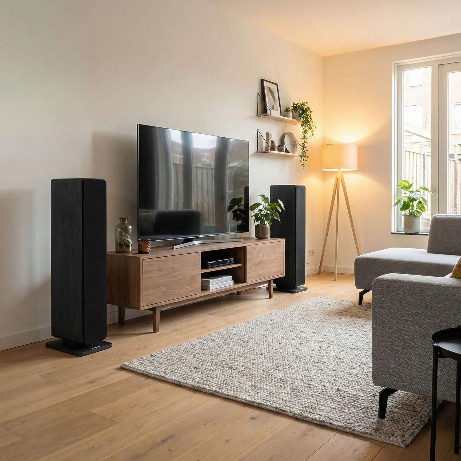 Audizio ARCO Tour de Son Hi-FI Stéréo 320W Noire - Pack Enceintes Colonnes Active + Passive avec BT, USB et Optique Tour de Son Design pour Salon, TV et Musique