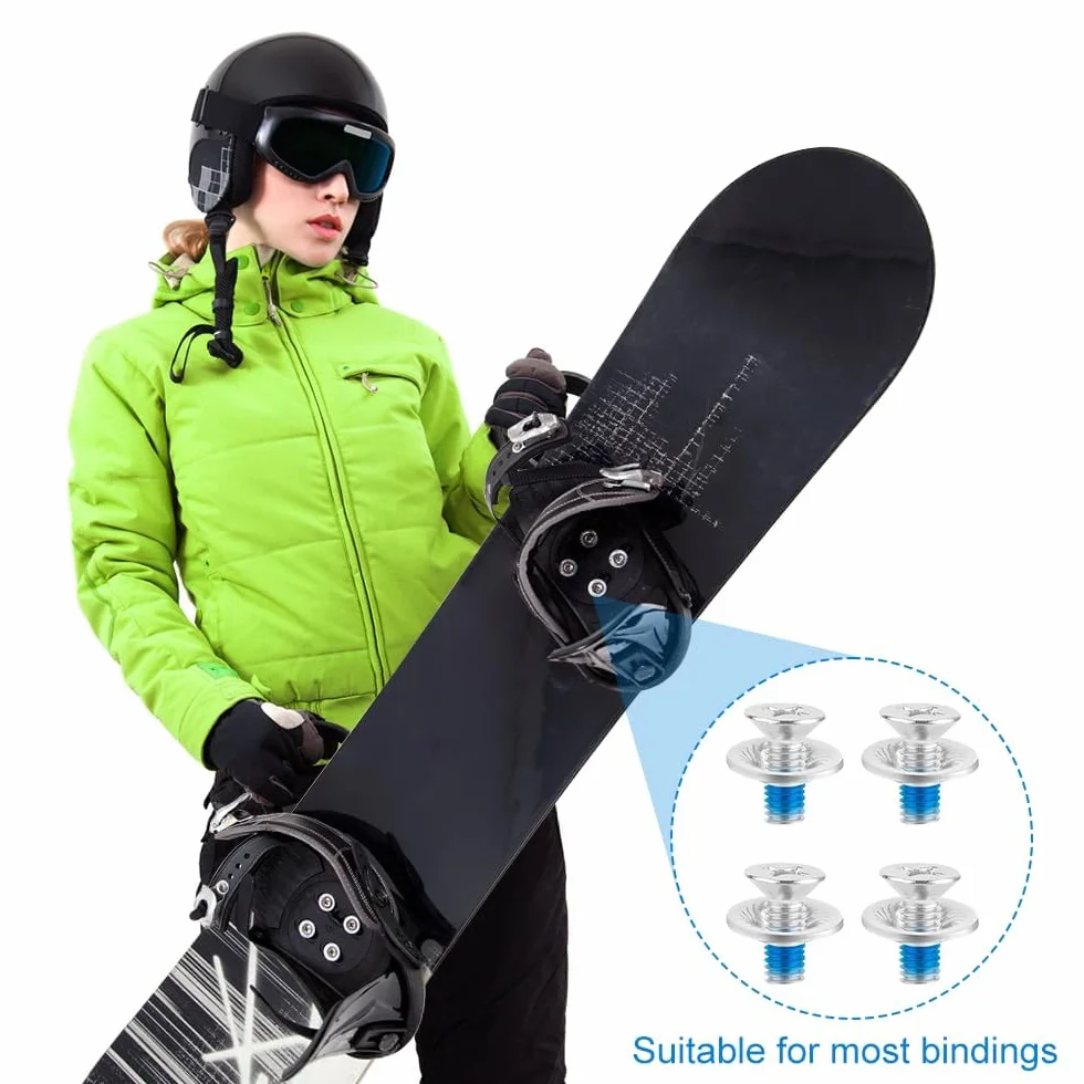 Jeu de Vis Fixation Snowboard en Acier Inoxydable avec Rondelles, 16 Pièces Ski Sport de Remplacement