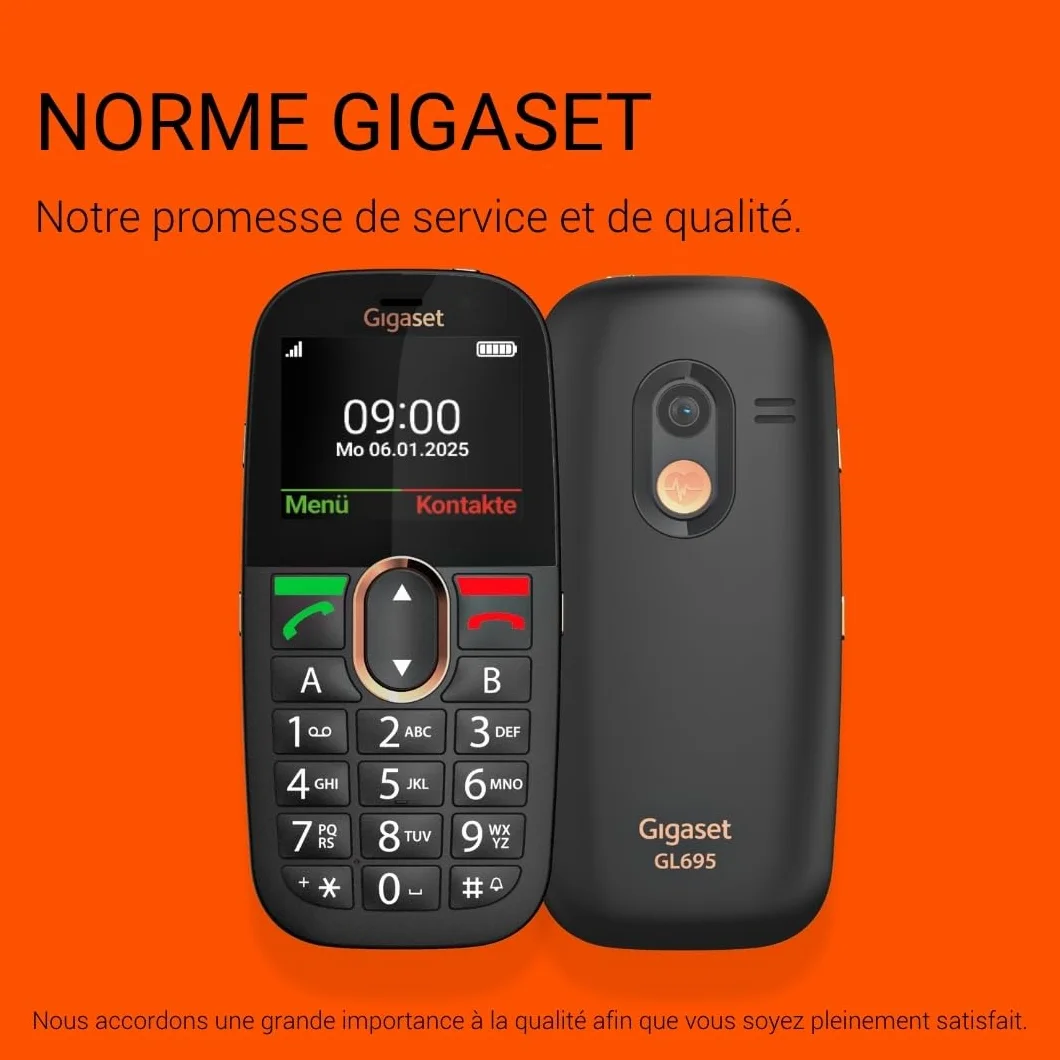 Gigaset GL695 téléphone Senior à Grandes Touches 4G Volte écran IPS 2,31" Batterie 1400 mAh Audio Boost Touche SOS Bluetooth 5.0 Noir