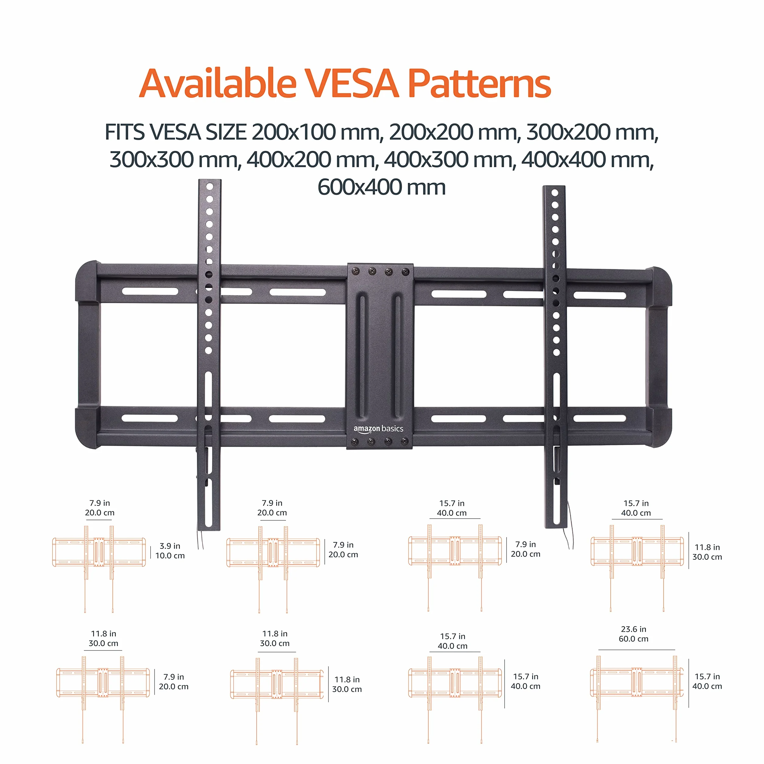 Amazon Basics Support mural fin pour télévision - Position horizontale ajustable après installation, 1 pièces, Pour (32 à 86 pouces), 81.2 à 218 cm, Noir