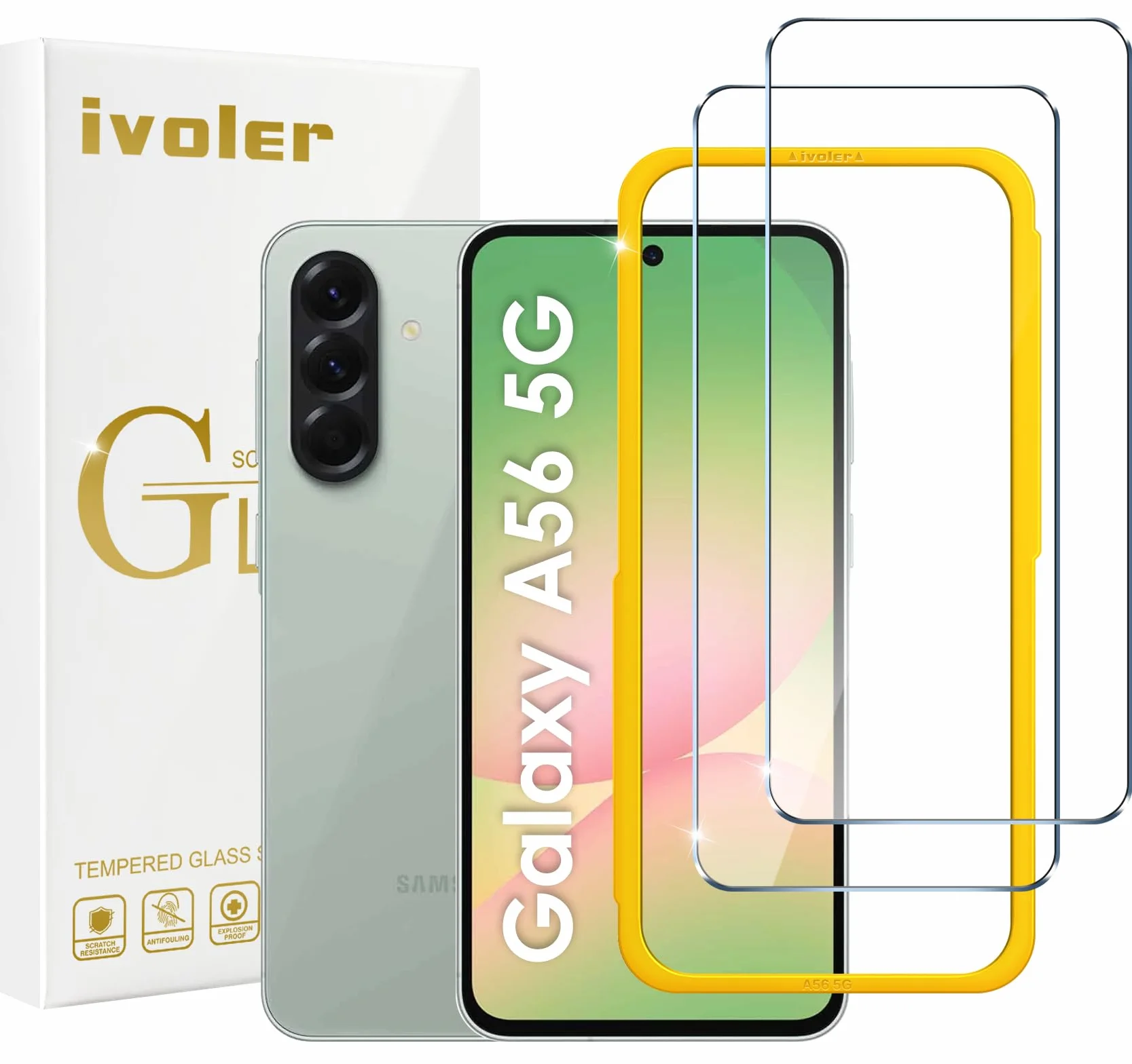 ivoler Verre Trempé pour Samsung Galaxy A56 5G Installation en 30 Secondes, Outil d'Installation Facile, Protection d’écran en 9H Dureté, Anti-Rayures, sans Bulles - 2 Pack