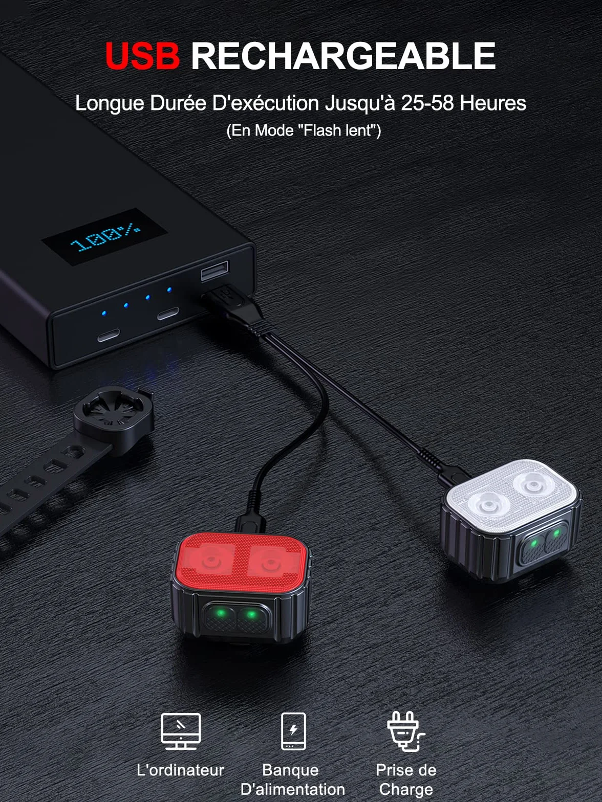 CIRYCASE Lampe Vélo LED Avant et Arrière 8+12 Modes IPX6 USB Rechargeable