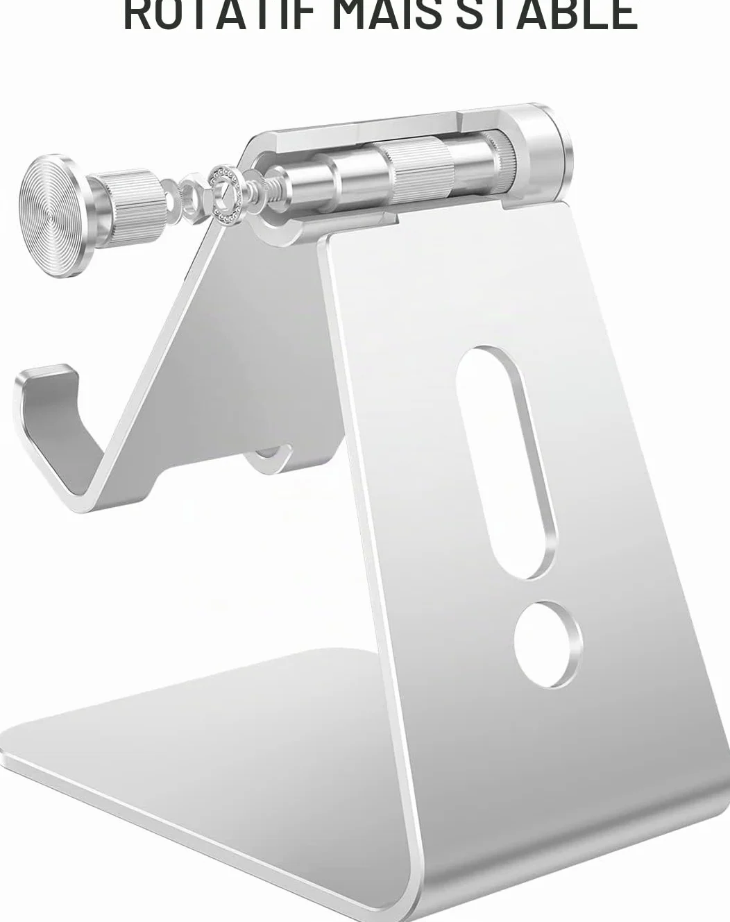 OMOTON, Support Téléphone Bureau Multi-Angles Réglable, Support Téléphone Portable en Aluminium Compatible avec iPhone 13 Pro/13/12 Pro Max/12/11 Pro/XR, Samsung S20/S10/S9, Argenté